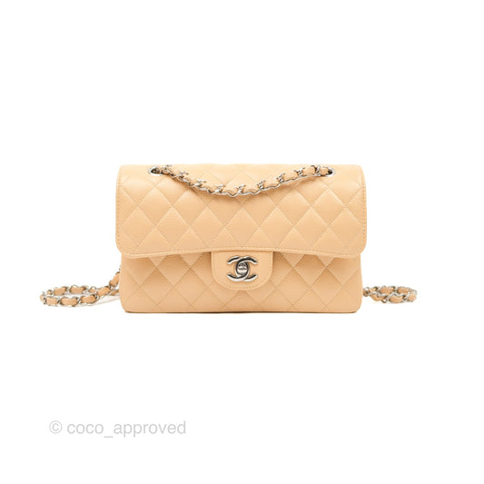 Chanel Small Classic Quilted Flap Beige Caviar Silver Hardware