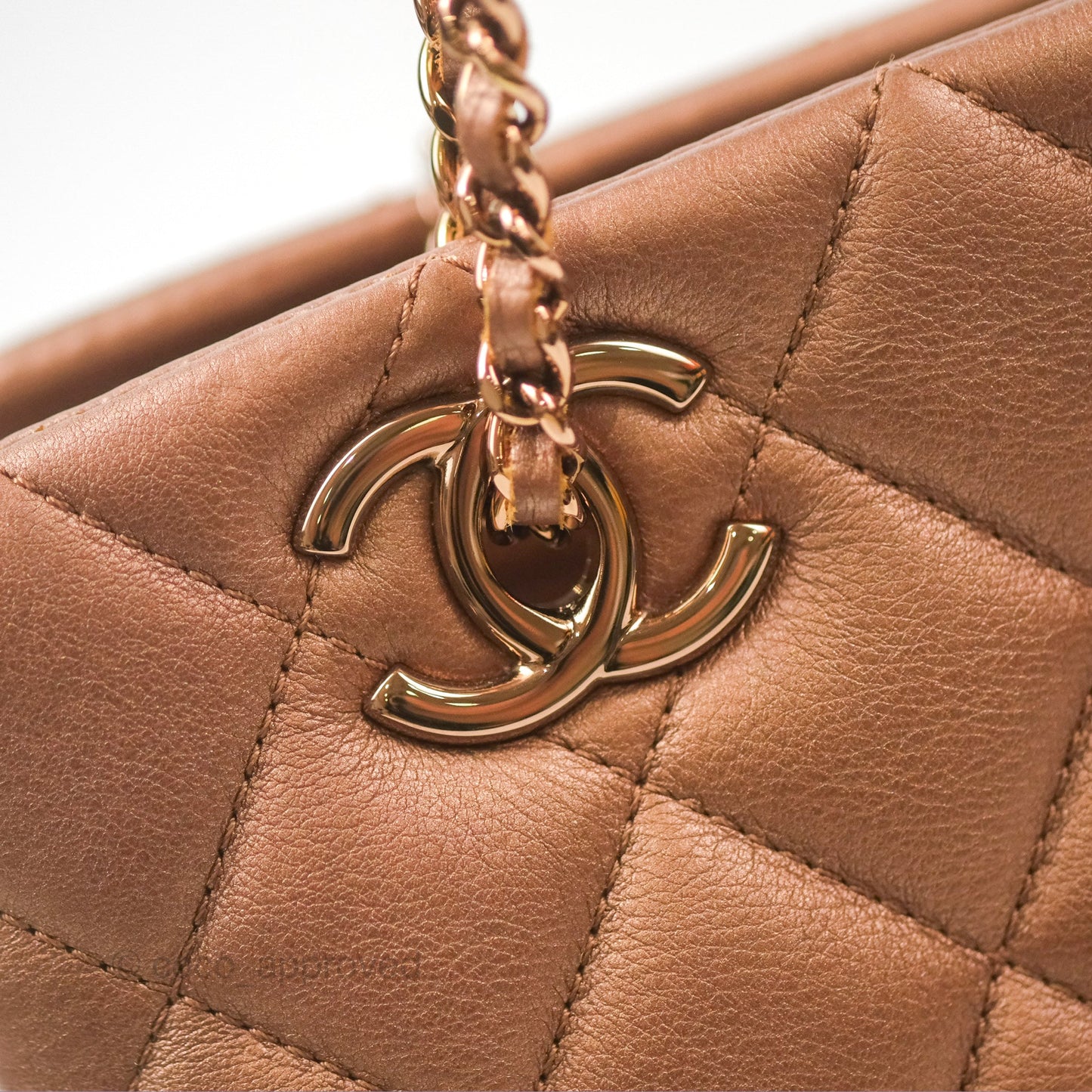 Chanel Quilted Small CC Eyelet Tote Copper Iridescent Goatskin Rose Gold
