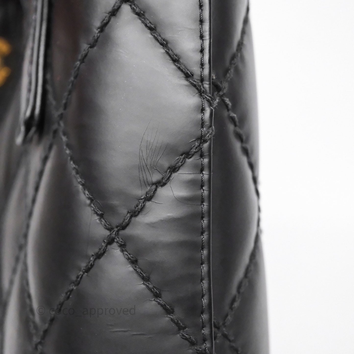 Chanel Vintage Quilted CC Tote Bag Matte Black Calfskin Gold Hardware