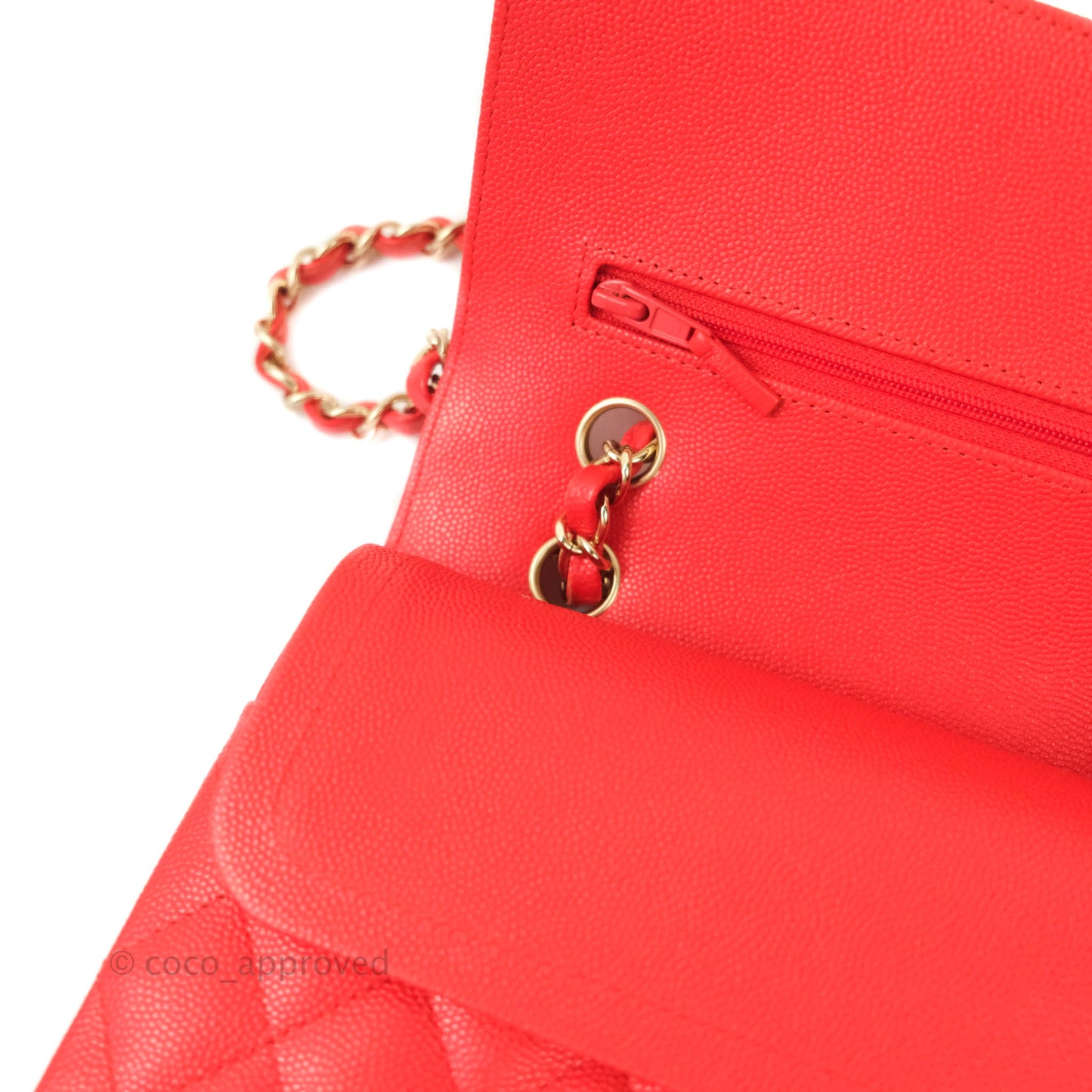 Chanel Classic M/L Medium Double Flap Red Caviar Gold Hardware