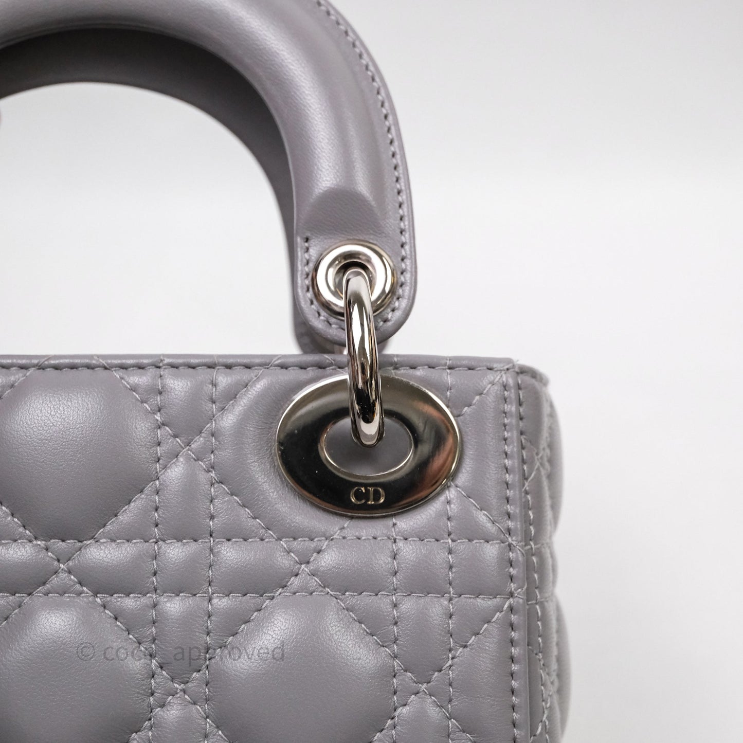 Christian Dior Mini Lady Dior Lambskin Cannage Grey Silver Hardware