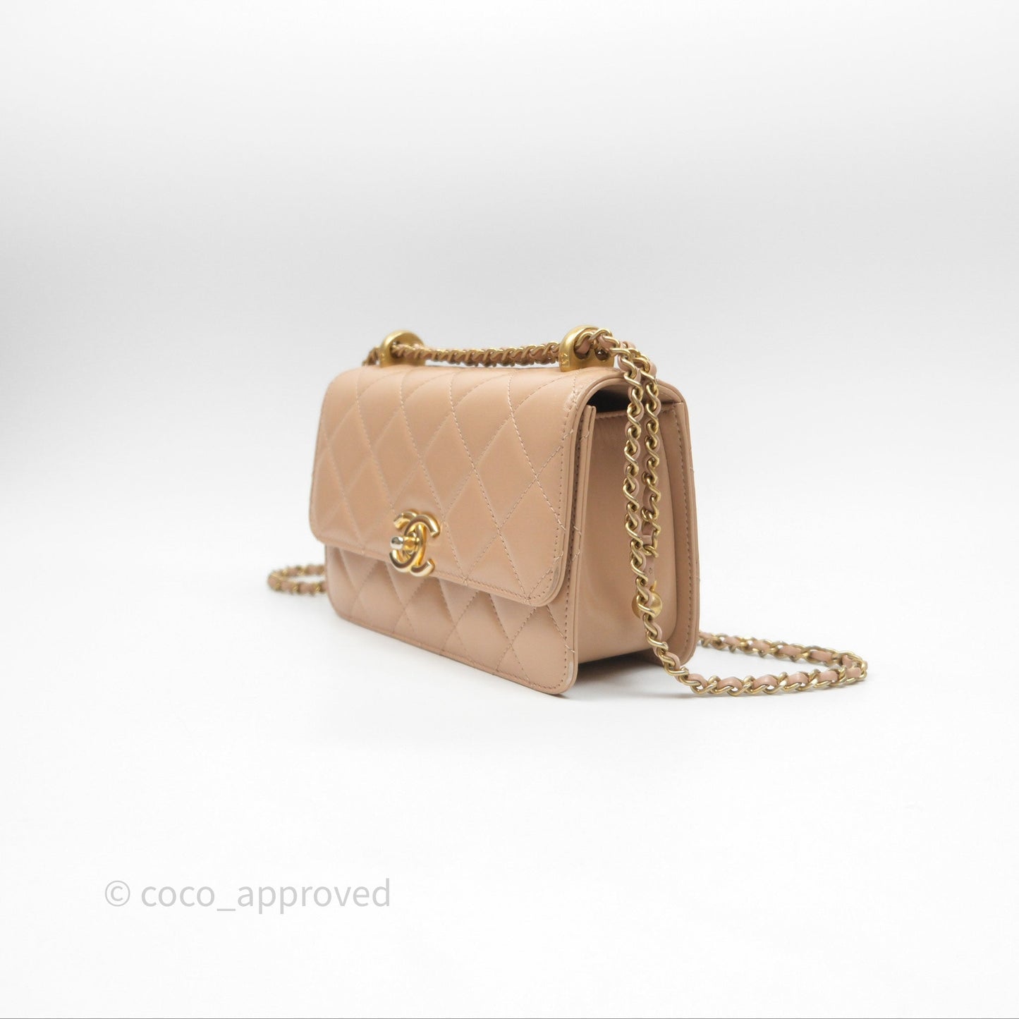Chanel Quilted Mini Perfect Fit Adjustable Beige Calfskin Gold Hardware