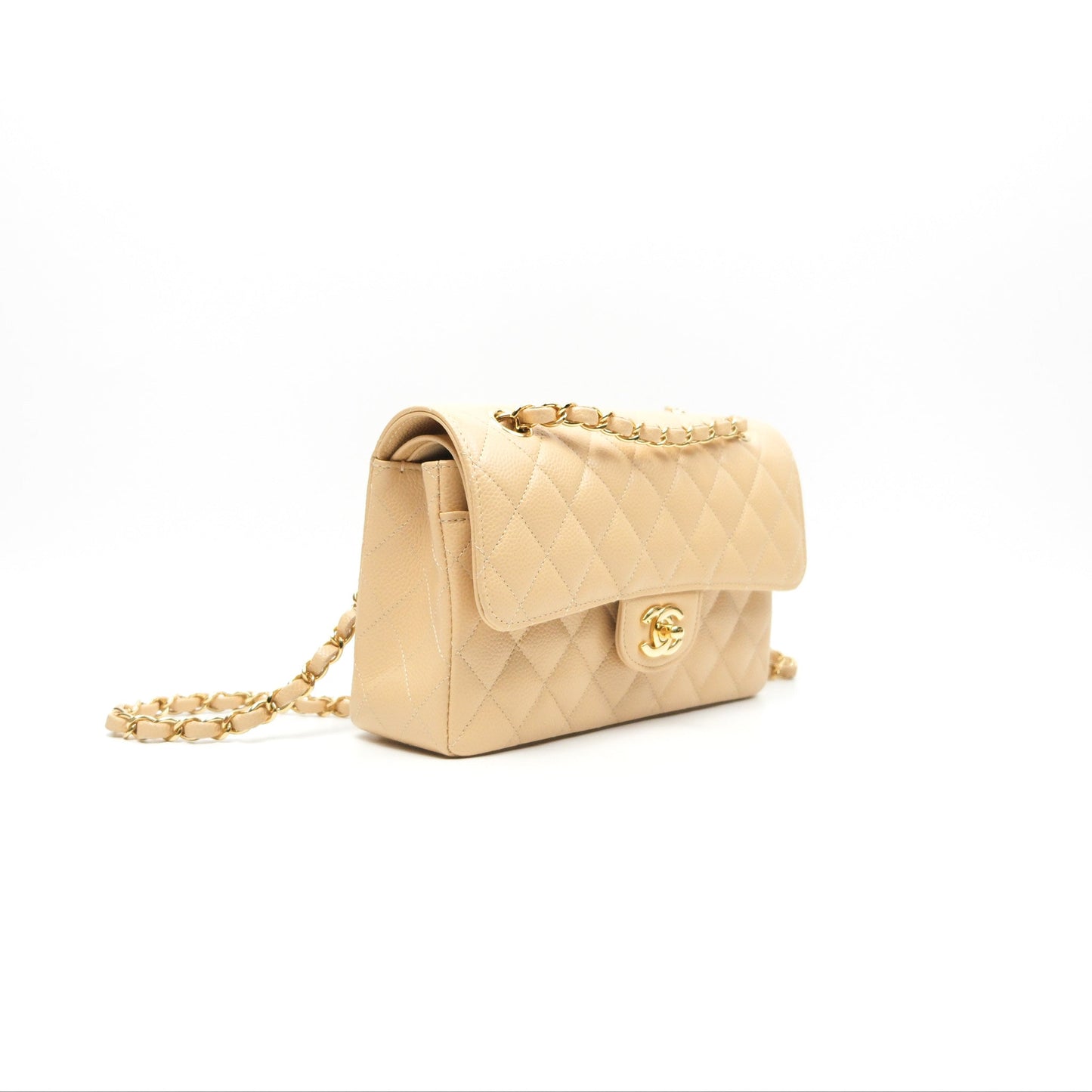 Chanel Small Quilted Classic Flap Beige Caviar Gold Hardware