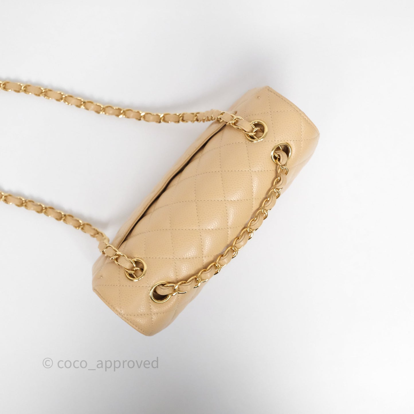 Chanel Small Classic Flap Quilted Beige Caviar Gold Hardware