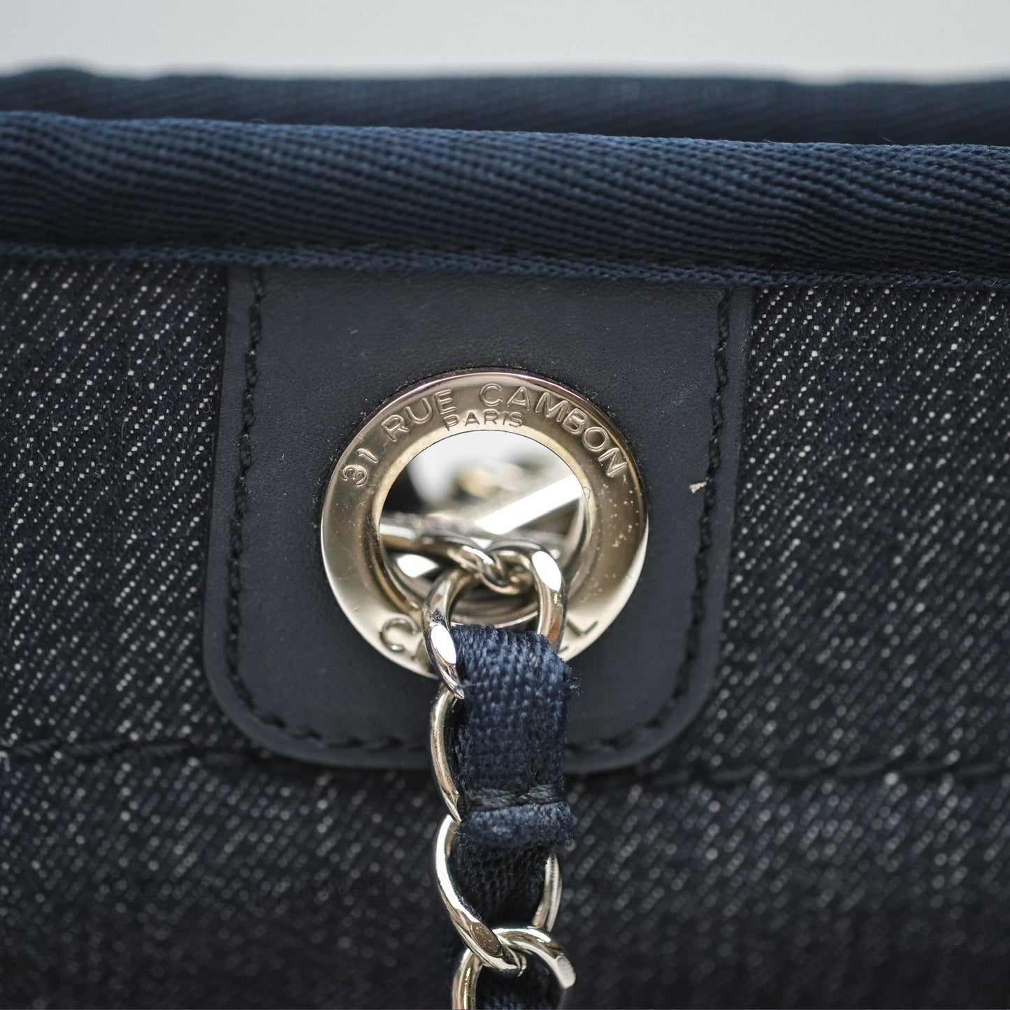 Chanel Medium Deauville Navy Canvas Silver Hardware