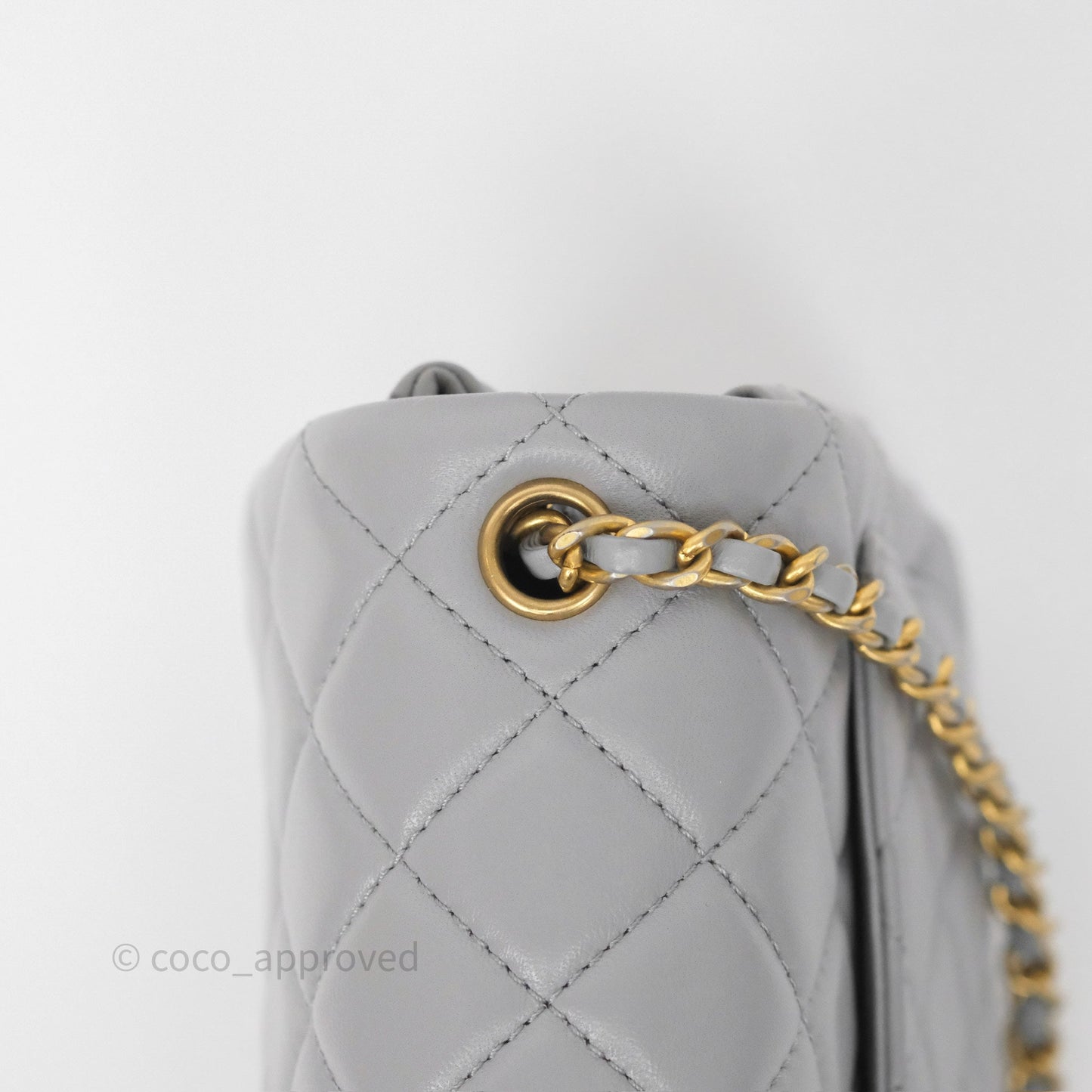 Chanel Pearl Crush Mini Square Quilted Grey Lambskin Aged Gold Hardware