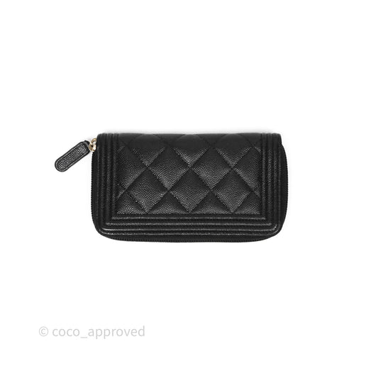 Chanel Boy Zip Wallet Black Caviar Gold Hardware