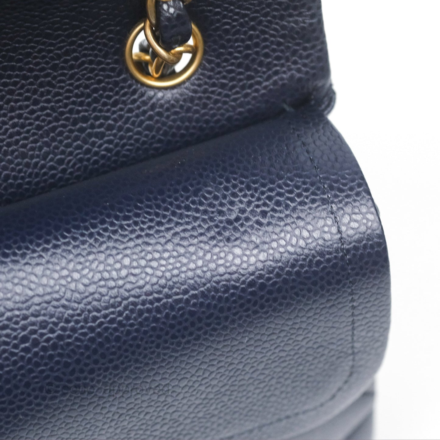 Chanel Classic M/L Medium Flap Quilted French Navy Caviar Aged Gold Hardware
