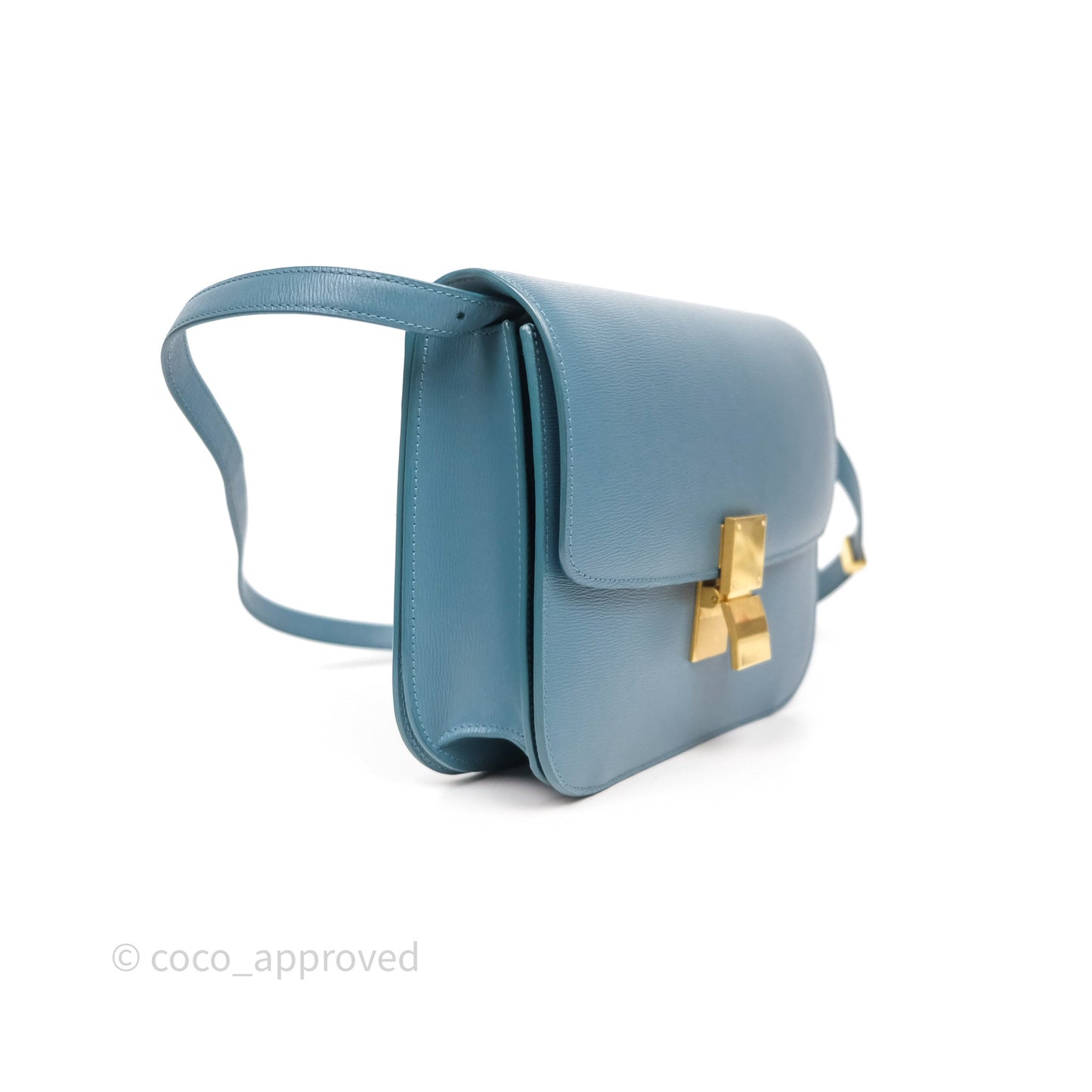 Celine Medium Classic Box Flap Blue Green Calfskin Gold Hardware