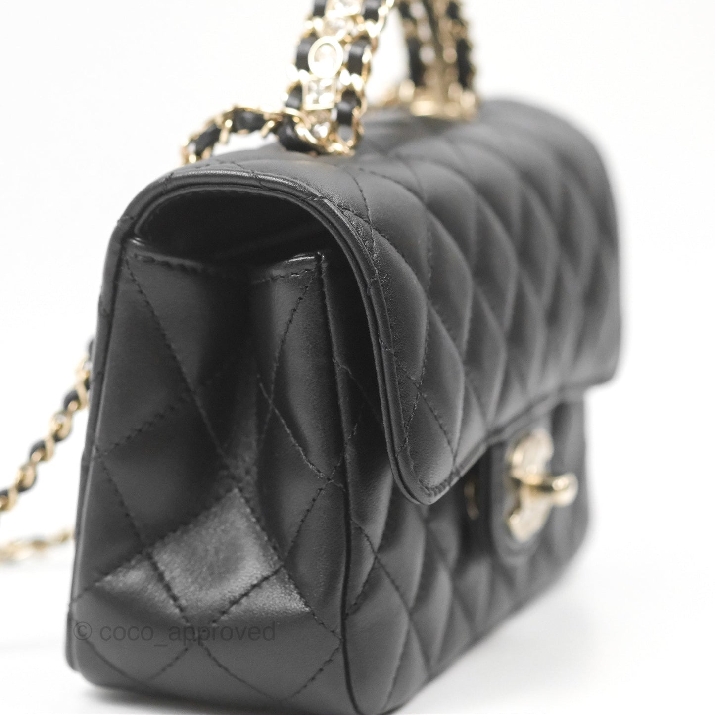 Chanel Mini Rectangle Flap with Crystals Top Handle Black Lambskin 23A