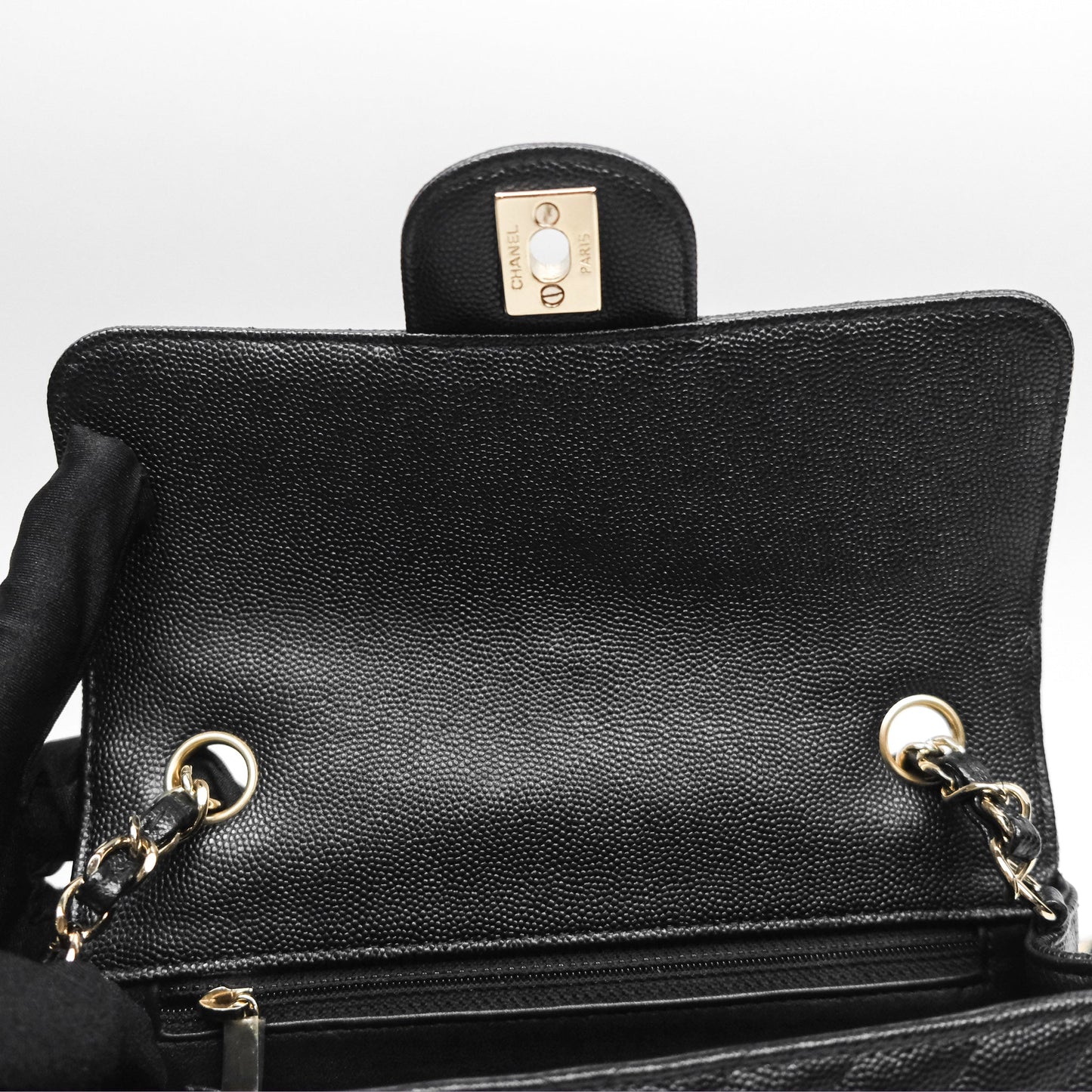 Chanel Mini Rectangular Chevron Black Caviar Gold Hardware
