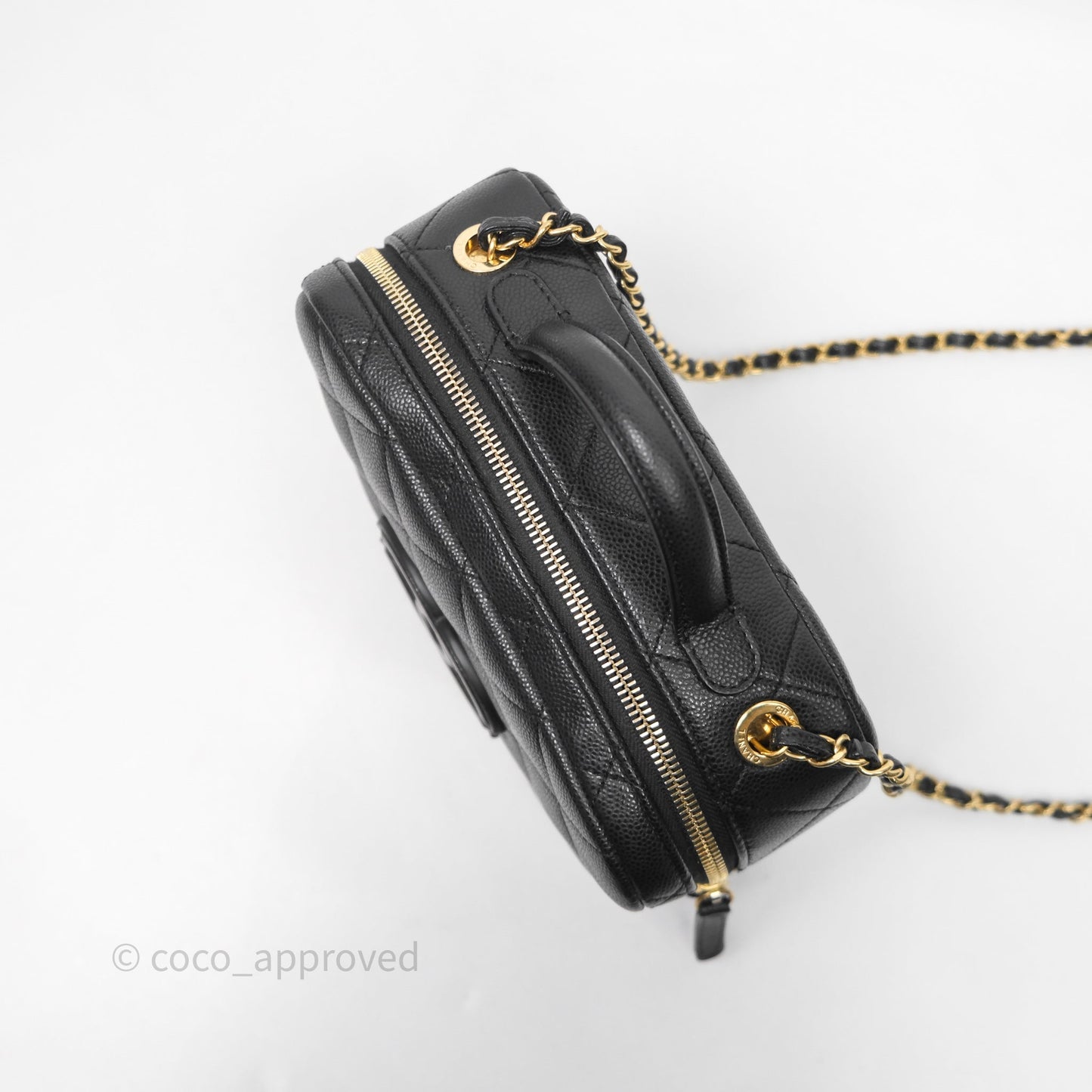 Chanel CC Top Handle Vanity Case Black Caviar Gold Hardware 23P