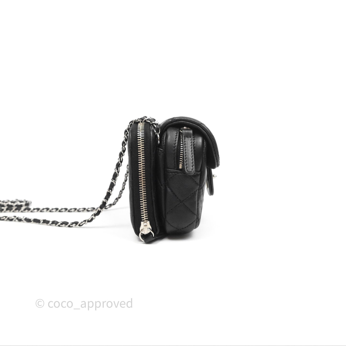 Chanel Mini Quilted Double Pouch Bag Lambskin Sliver Hardware