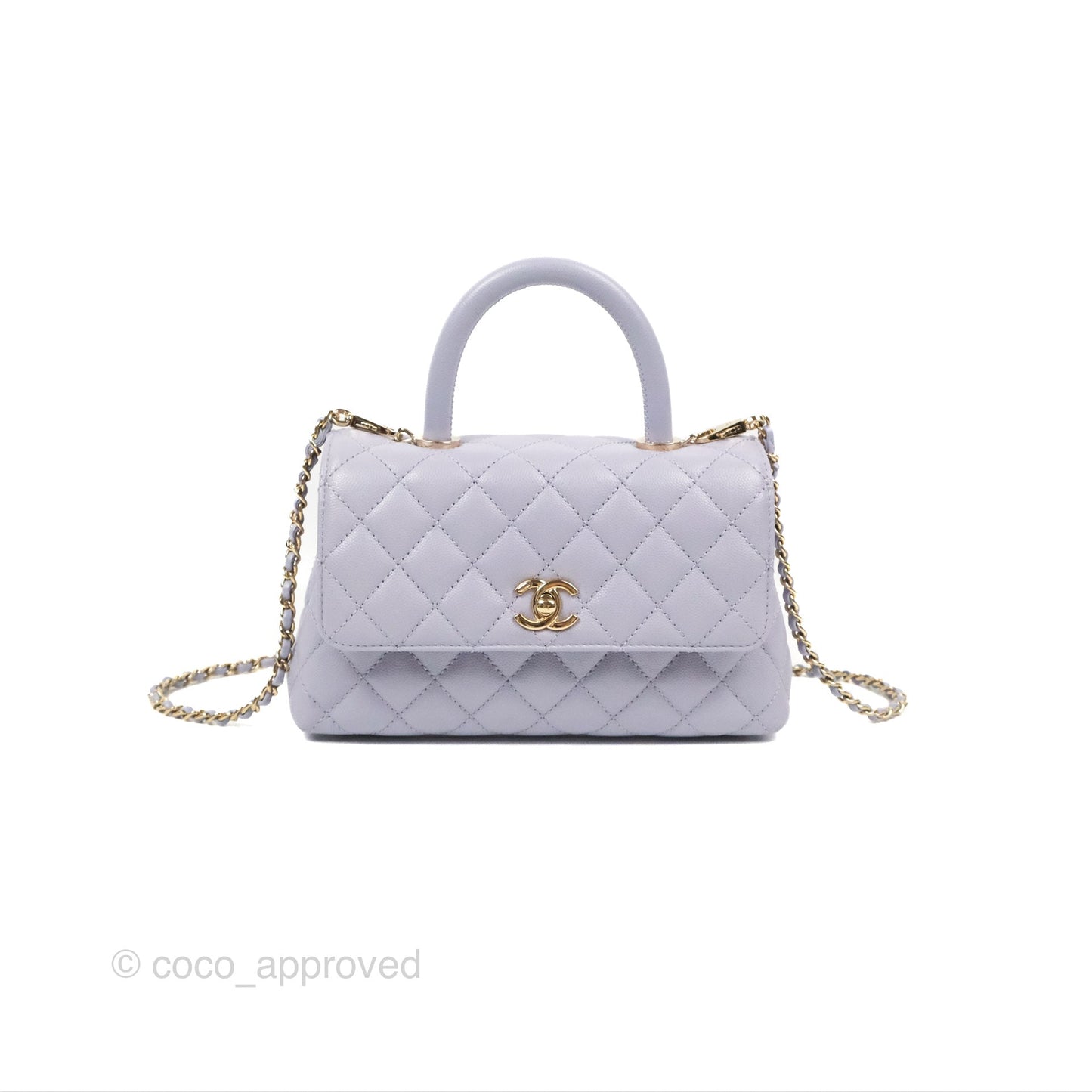 Chanel Small Coco Handle Quilted Lilac Caviar Gold Hardware