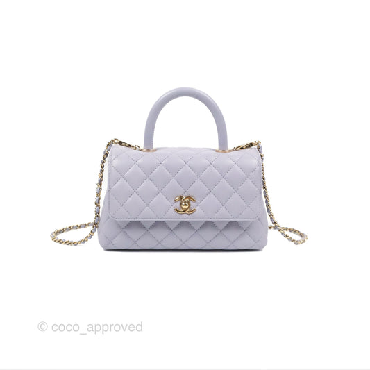 Chanel Small Coco Handle Quilted Lilac Caviar Gold Hardware