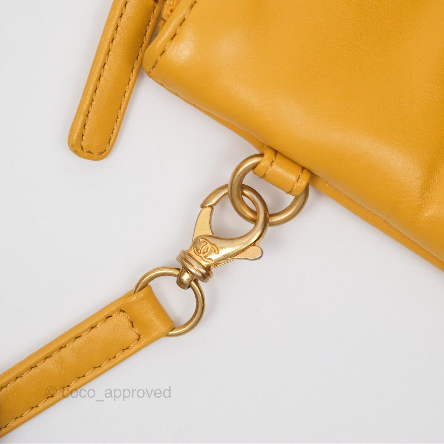 Chanel 22 Small Mustard Yellow Shiny Aged Calfskin Aged Gold Hardware
