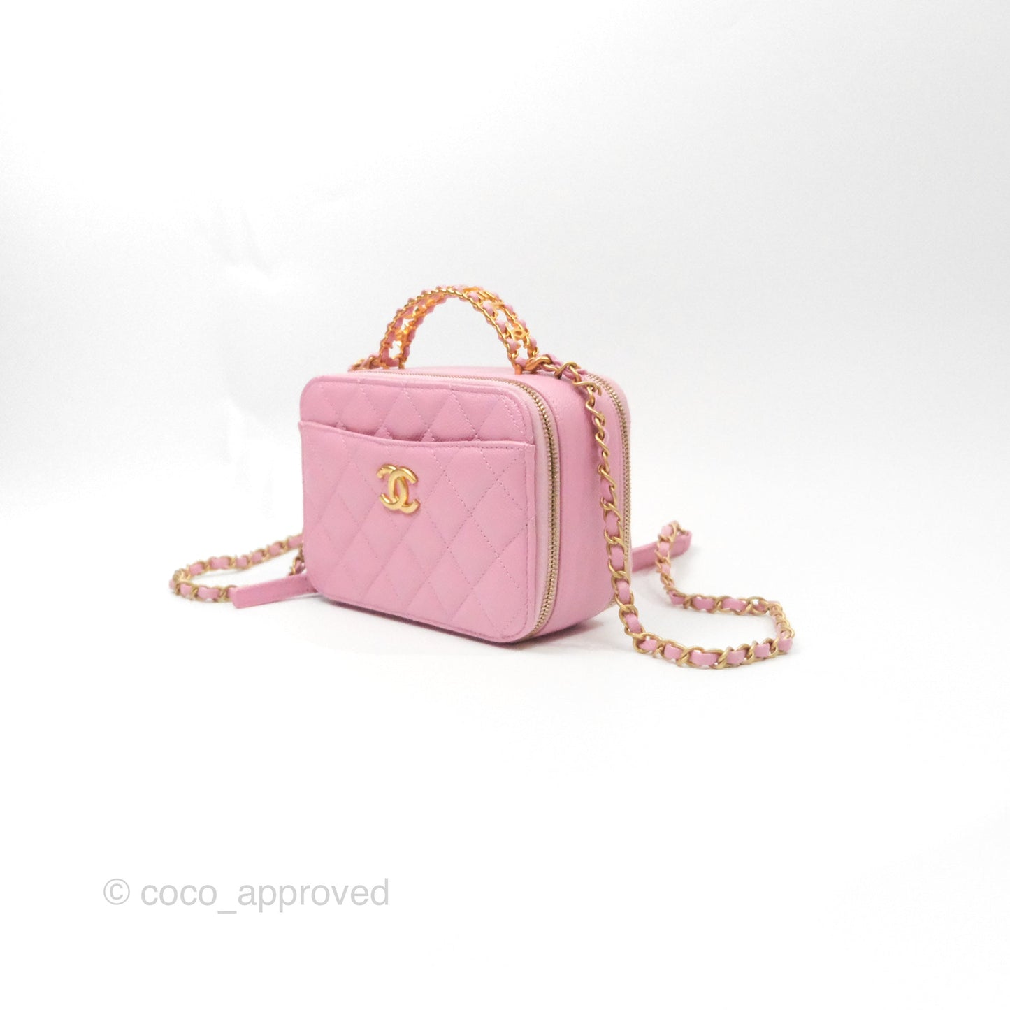 Chanel Caviar Quilted Pick Me Up Small Vanity Case Light Pink