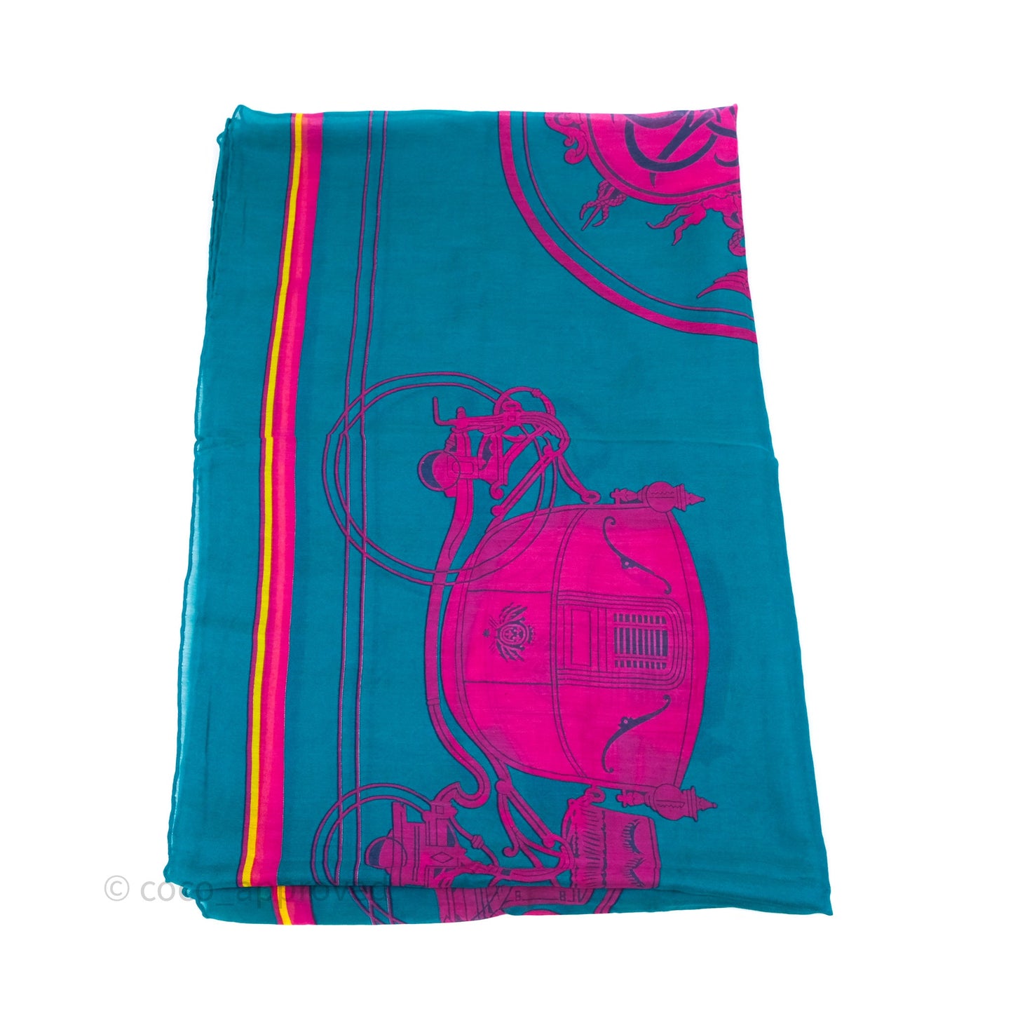 Hermes Turquoise Cotton Scarf Teal/ Cerise 60x180cm