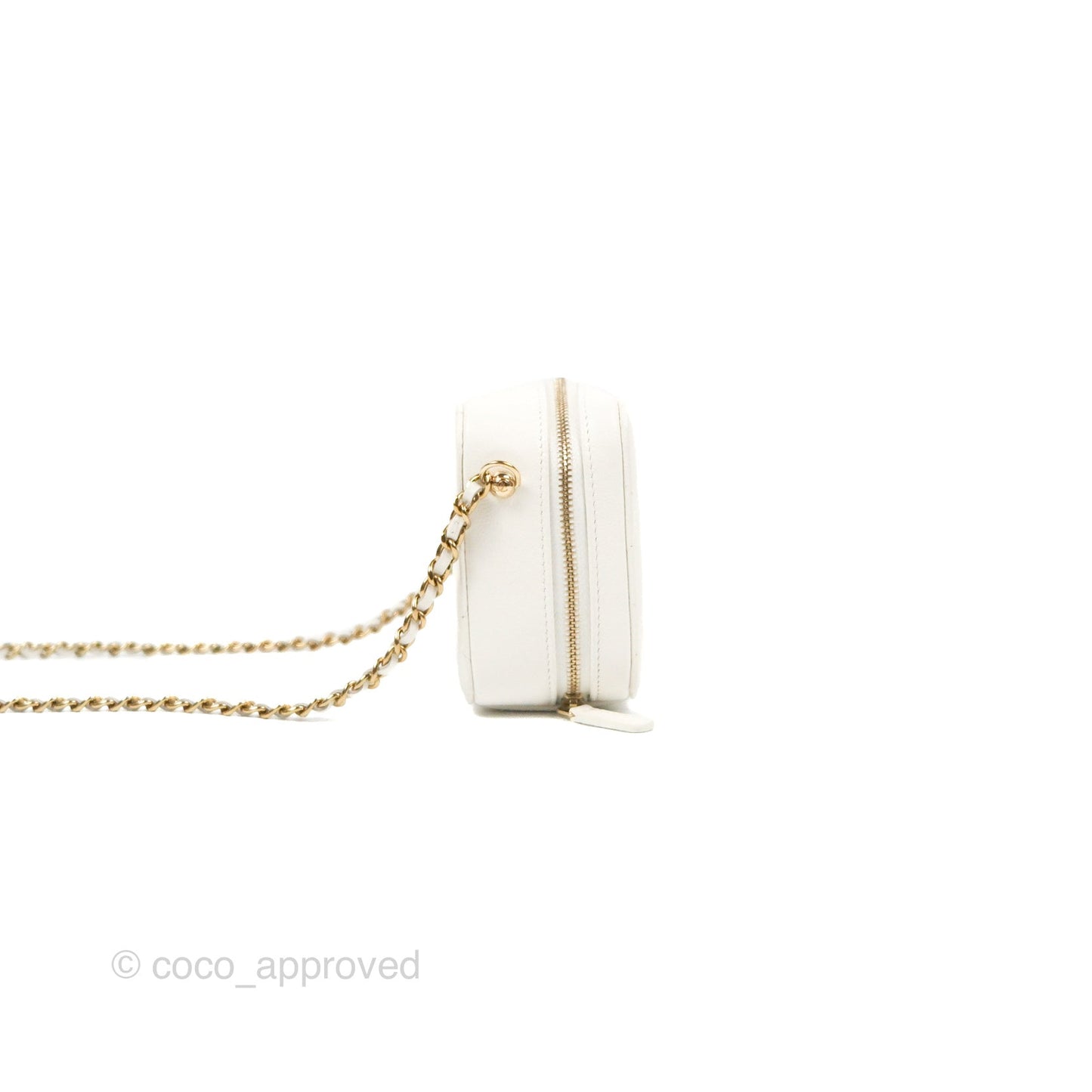 Chanel Mini Quilted Camera Case White Caviar Gold Hardware