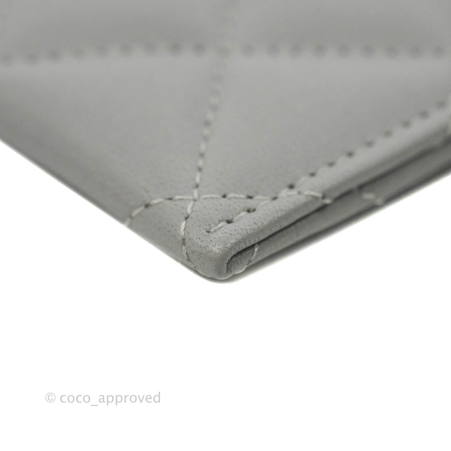 Chanel Classic Flat Card Holder Grey Lambskin Silver Hardware
