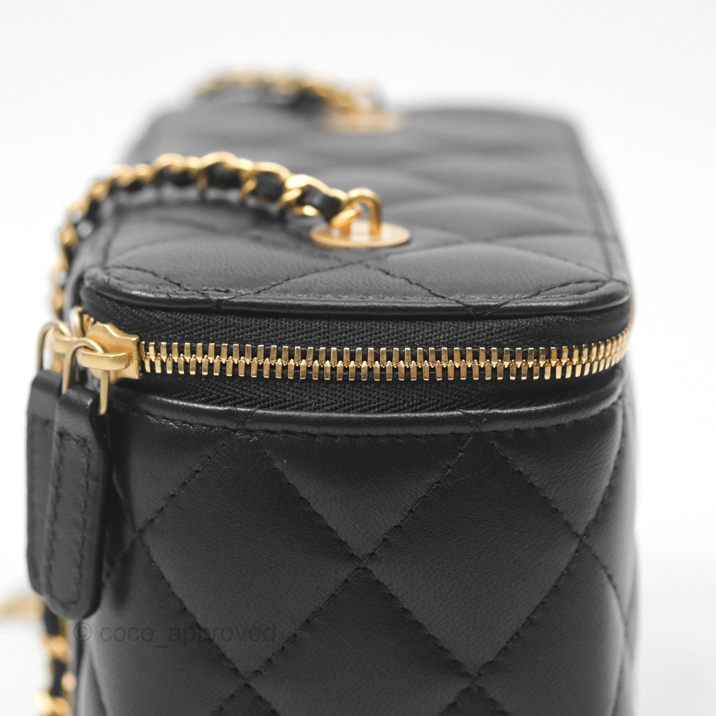 Chanel Vanity with COCO Heart Chain Black Lambskin Aged Gold Hardware