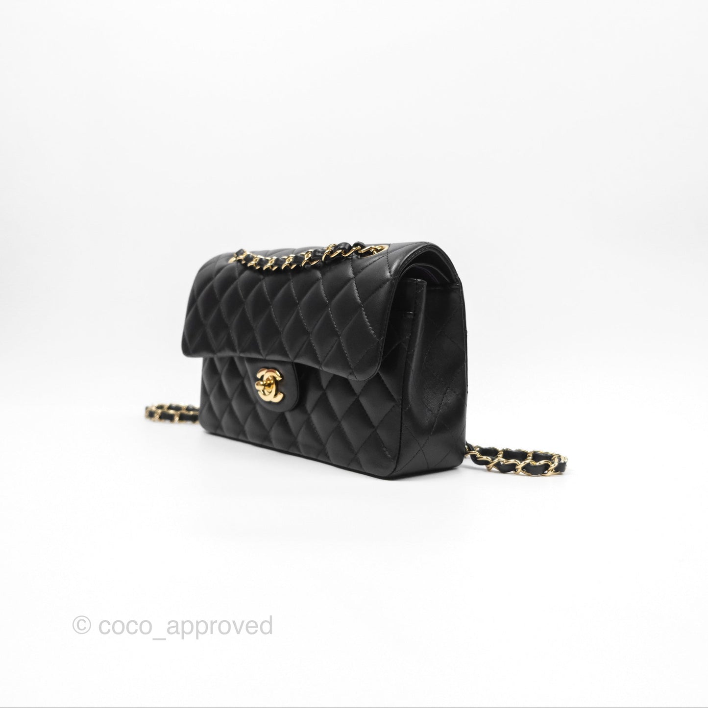 Chanel Small Classic Flap Quilted Black Lambskin Gold Hardware