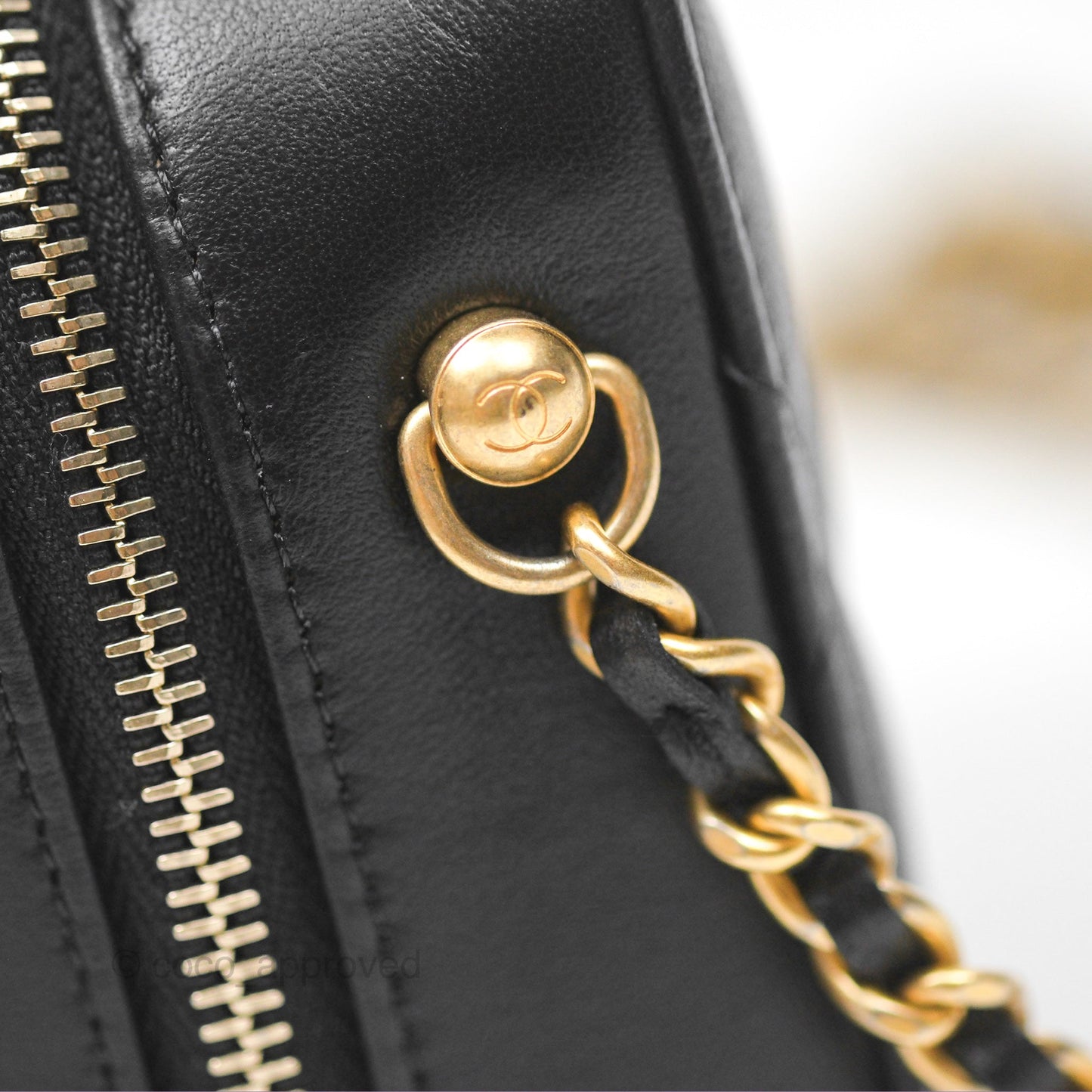 Chanel Pearl Crush Mini Camera Case Quilted Black Lambskin Aged Gold Hardware
