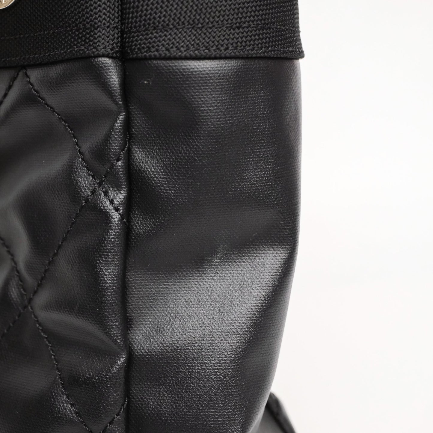 Chanel Quilted Paris Biarritz Tote PM Black Coated Canvas