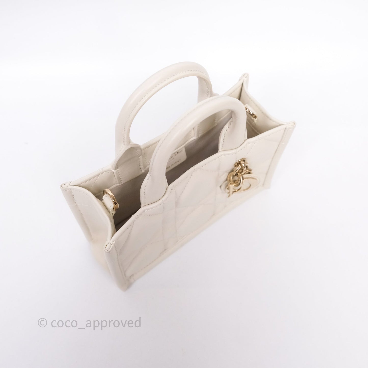 Christian Dior Mini Dior Book Tote Latte Macrocannage Calfskin Gold Hardware