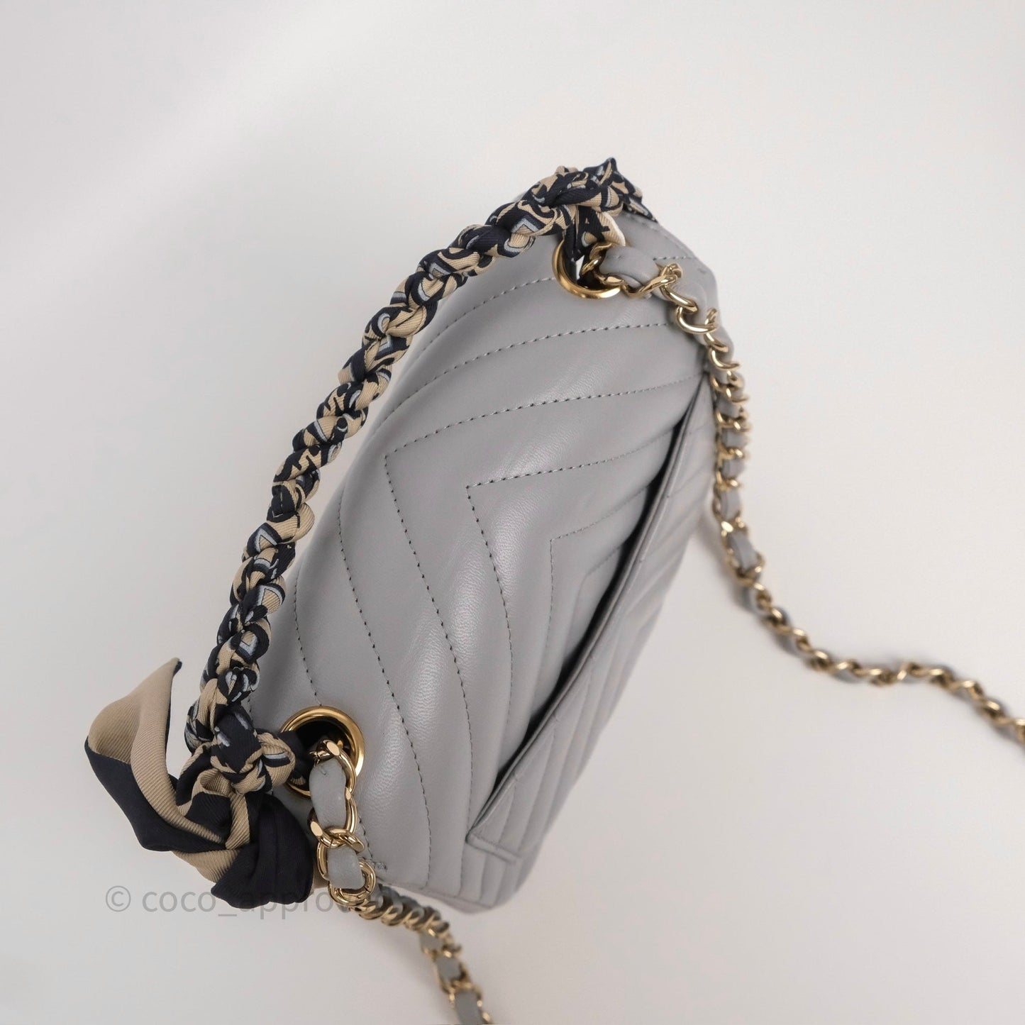 Chanel Mini Square Flap Chevron Grey Lambskin Gold Hardware