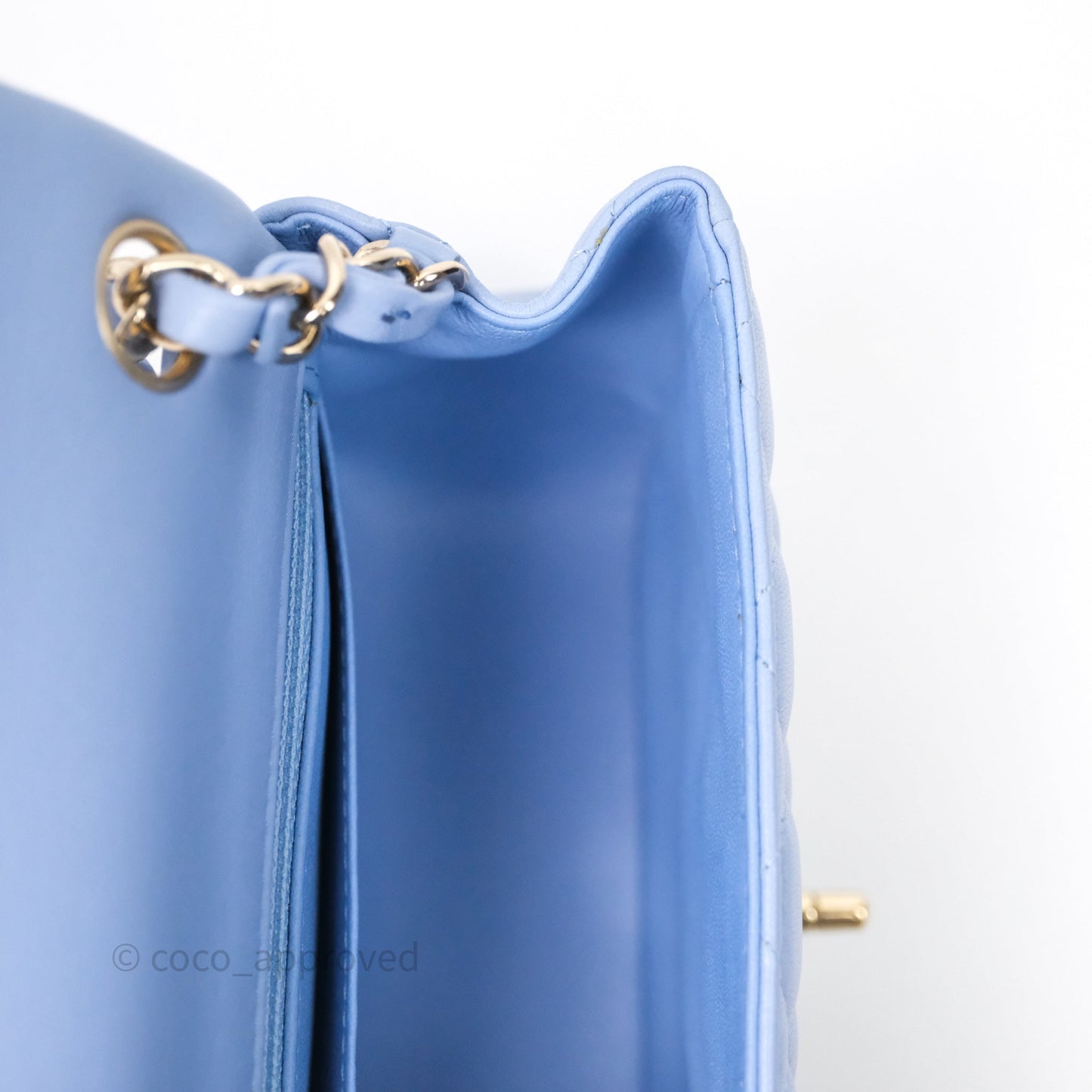 Chanel Mini Square Quilted Sky Blue Lambskin Gold Hardware