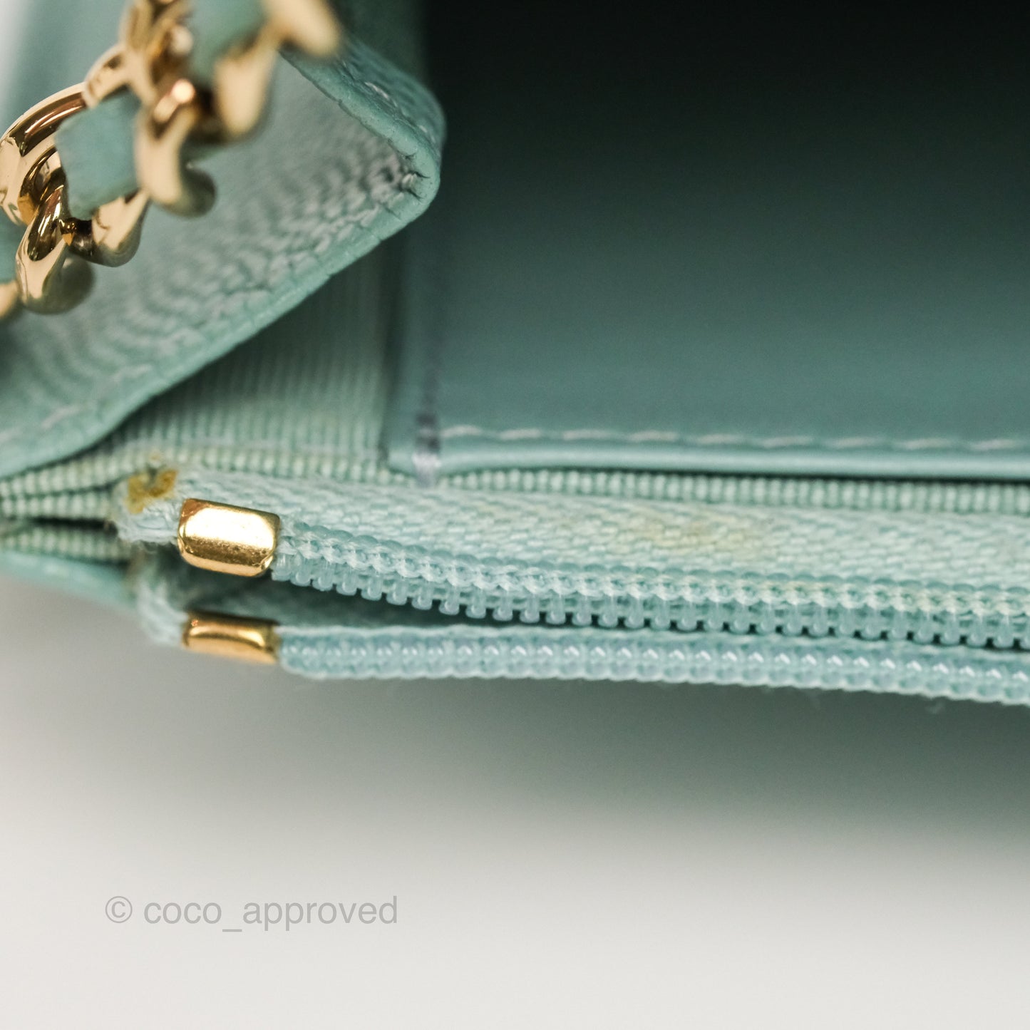 Chanel Quilted Classic Wallet On Chain WOC Tiffany Blue Caviar Gold Hardware