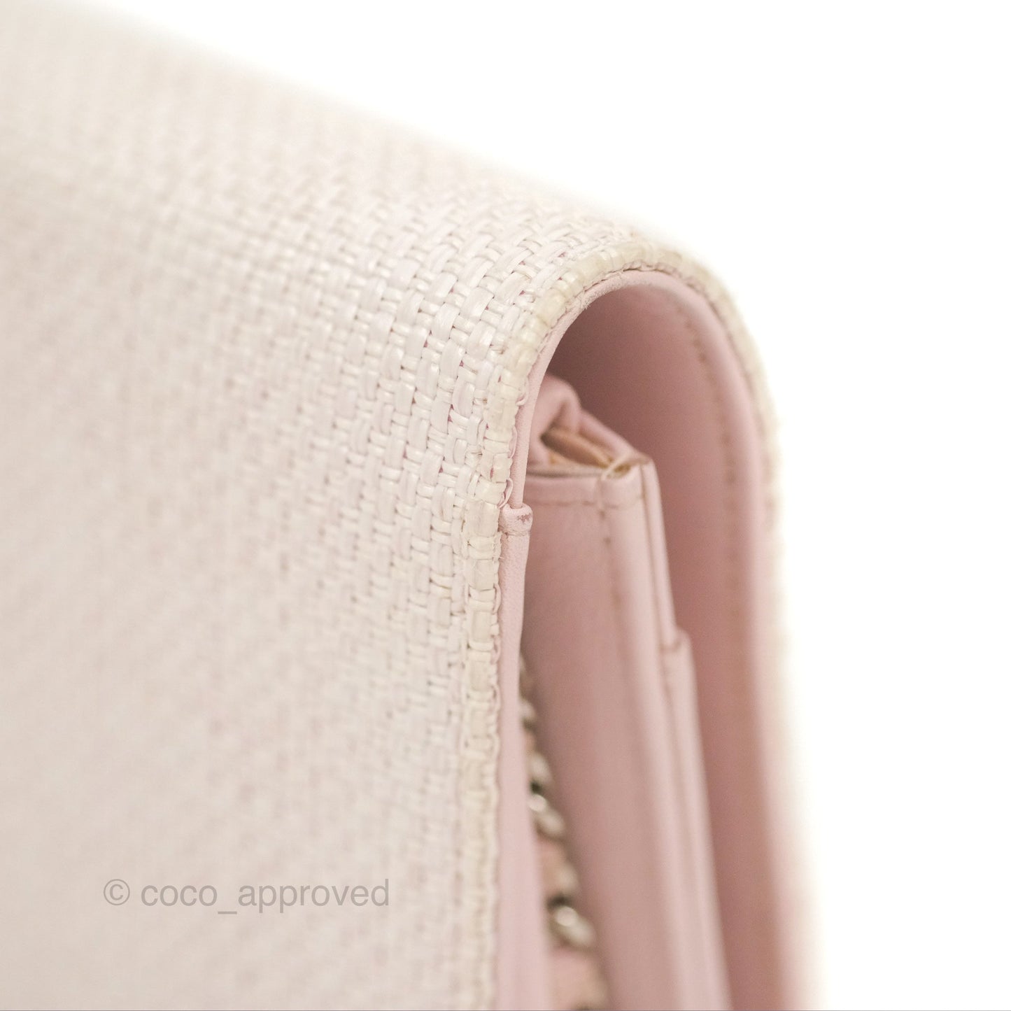 Chanel Deauville Wallet On Chain WOC Pink Canvas Silver Hardware
