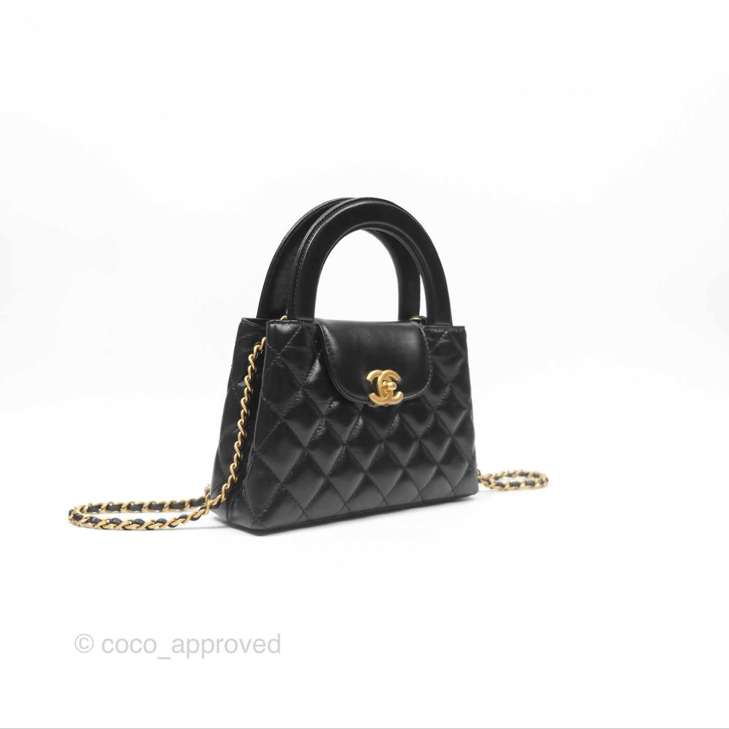 Chanel Kelly Bag Quilted Black Shiny Calfskin Aged Gold Hardware