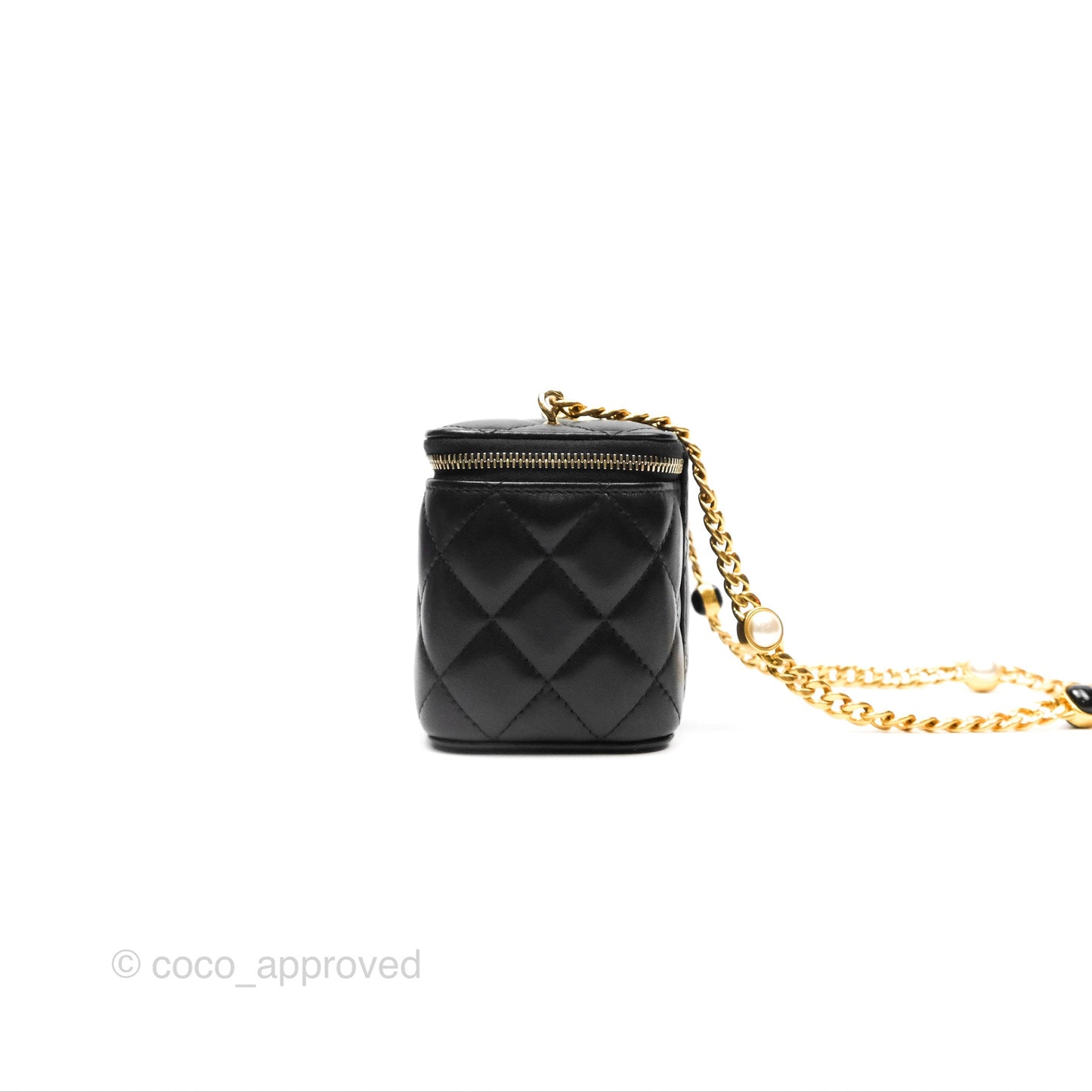 Chanel Vanity Rectangular with Pearl Resin Chain Black Lambskin Gold Hardware