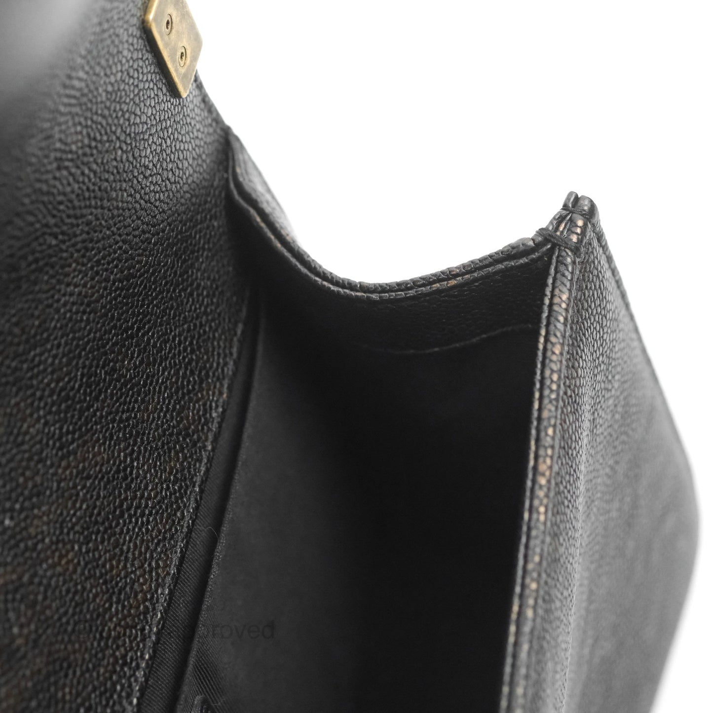 Chanel Medium Braid Around Boy Flap Patinated Caviar Chevron Black Aged Gold Hardware