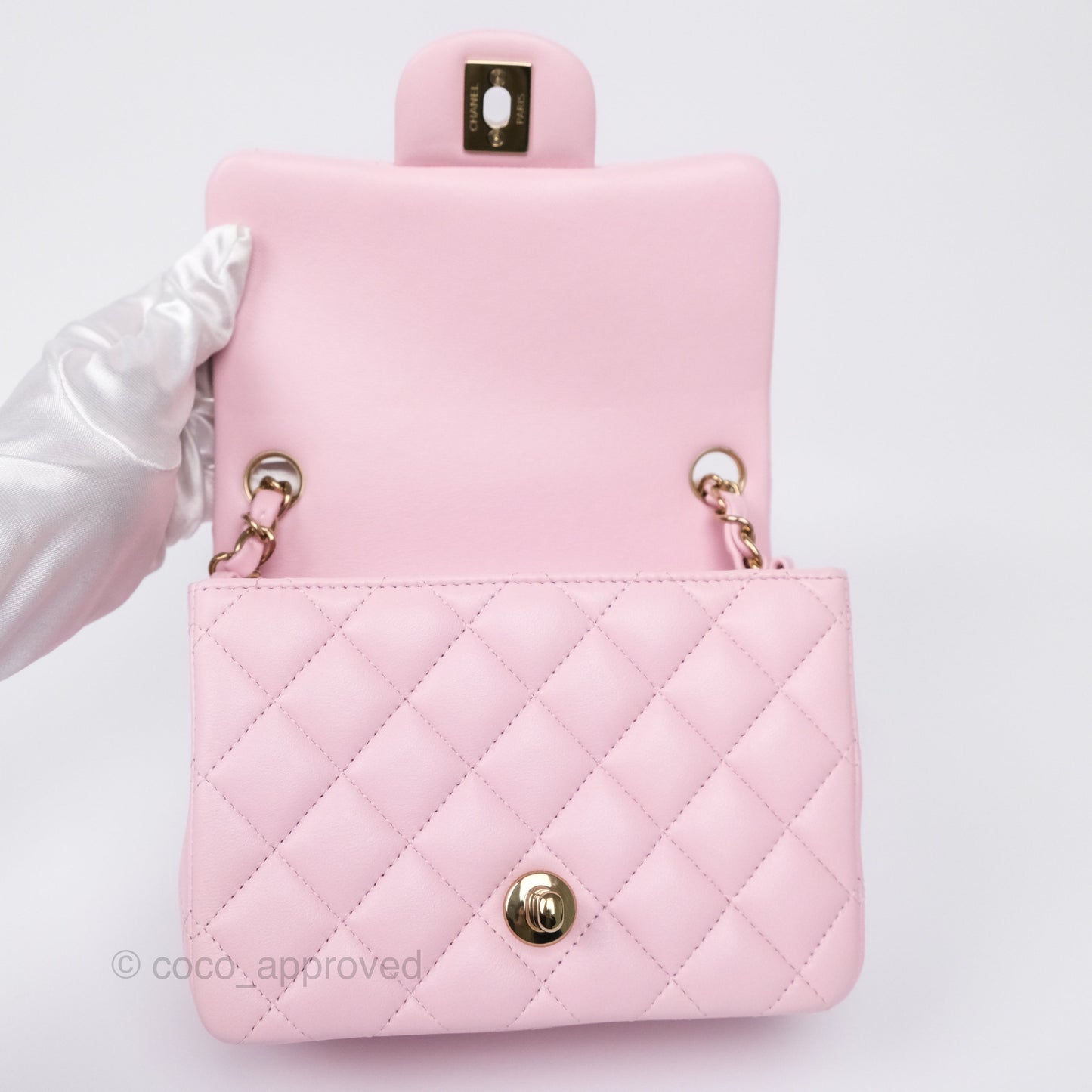 Chanel Mini Square Flap Quilted Pink Lambskin Gold Hardware