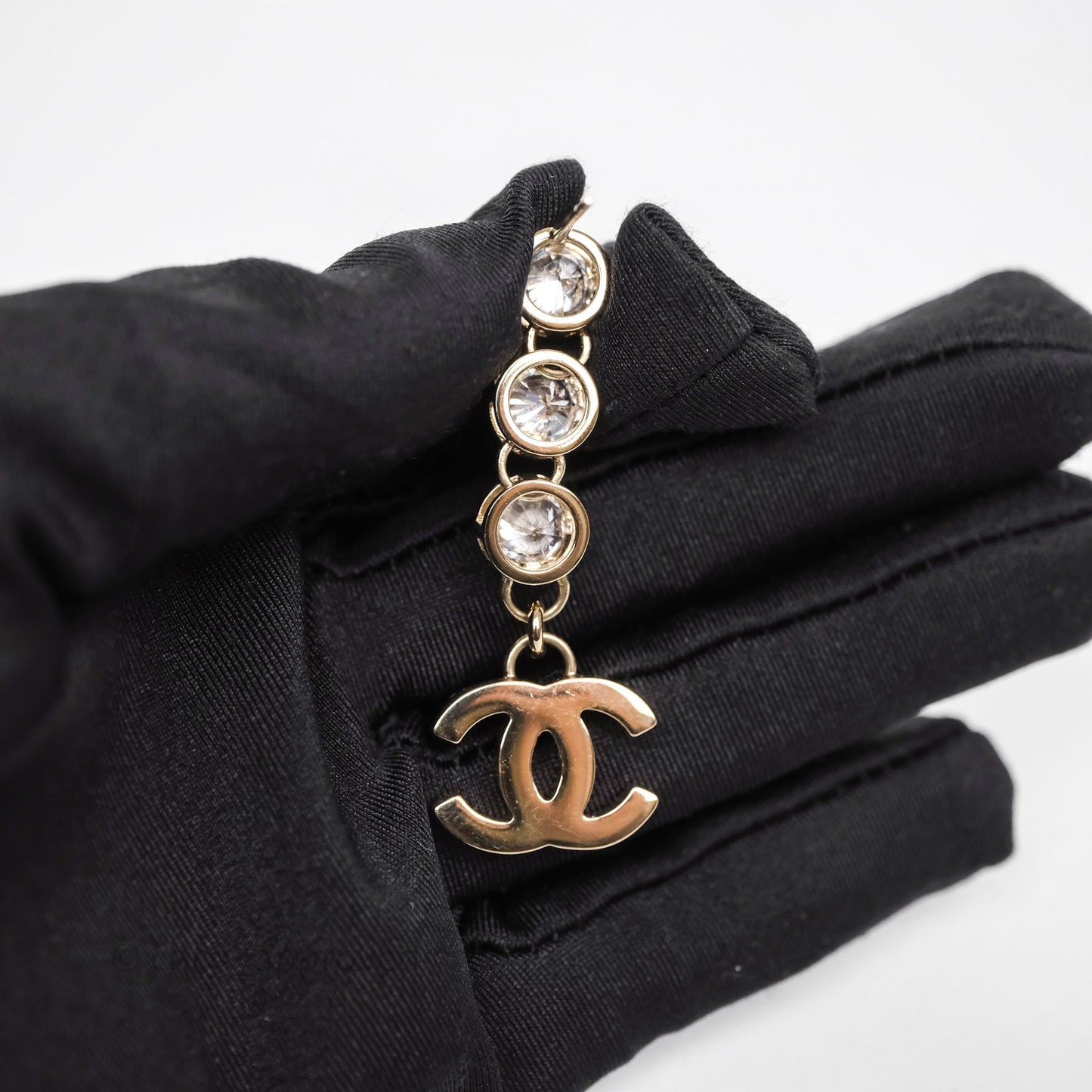 Chanel CC Logo Crystal Gold Tone Drop Earrings 24B