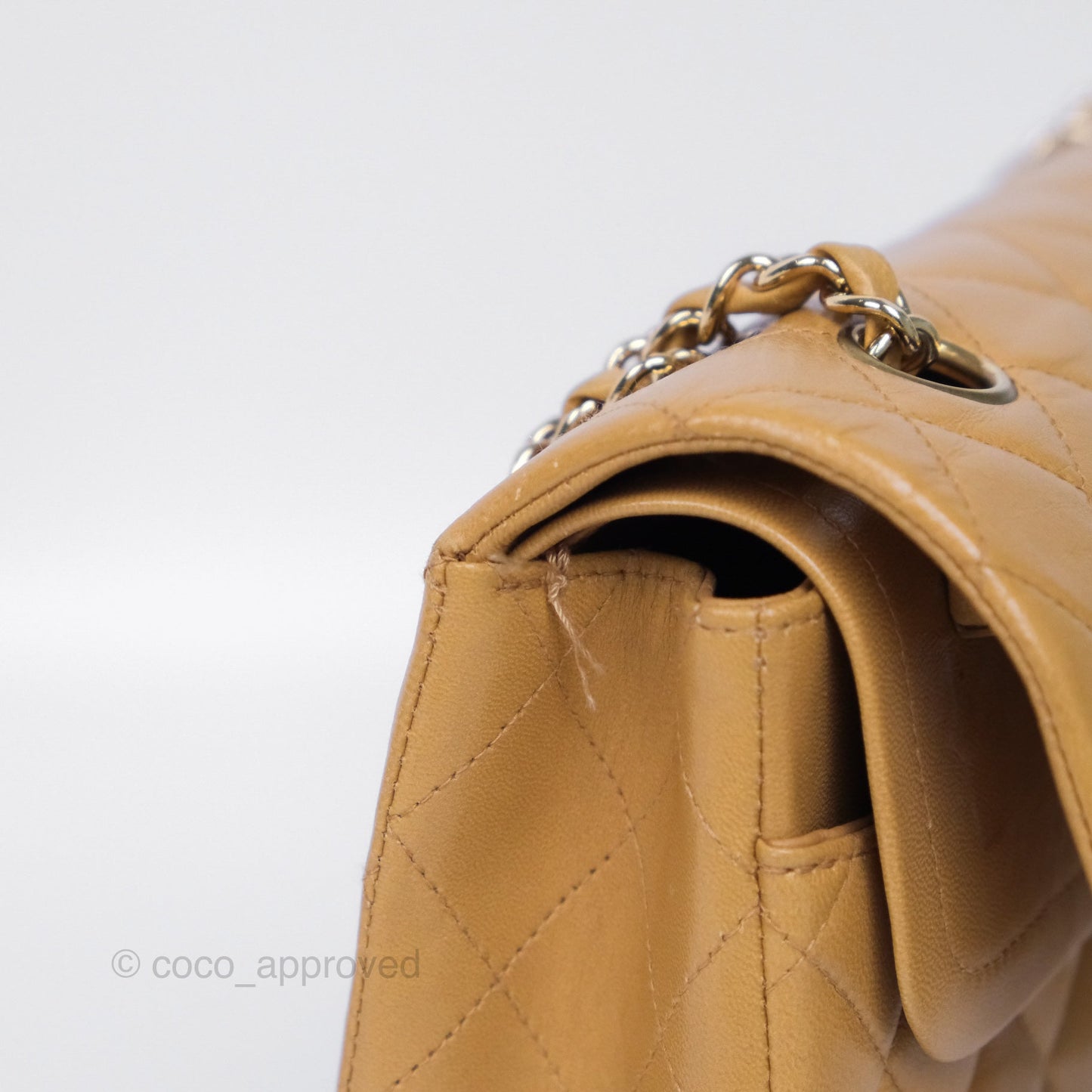 Chanel Classic M/L Medium Flap Quilted Beige Lambskin 24K Gold Hardware