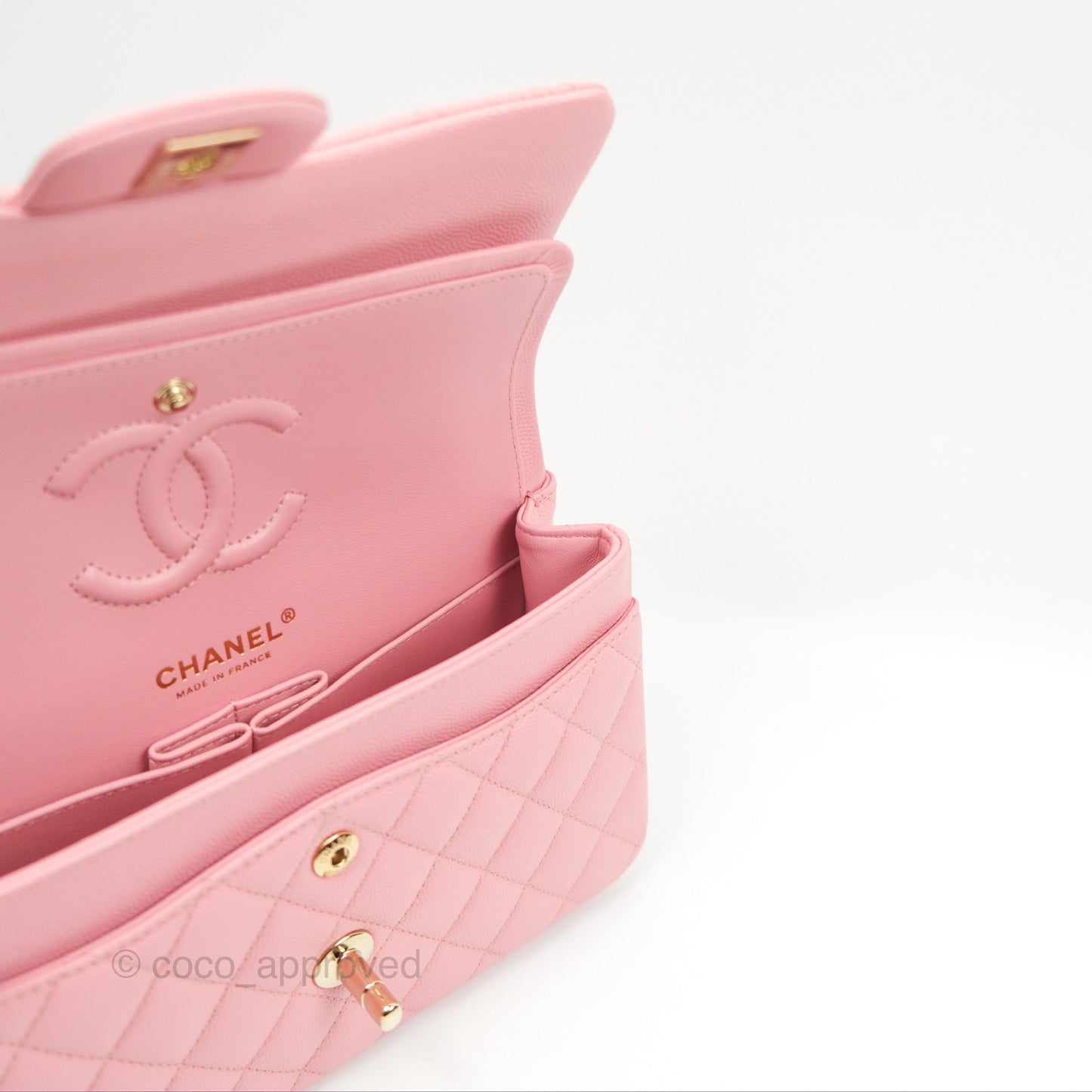 Chanel Small Classic Quilted Flap Sakura Pink Caviar Gold Hardware 22C