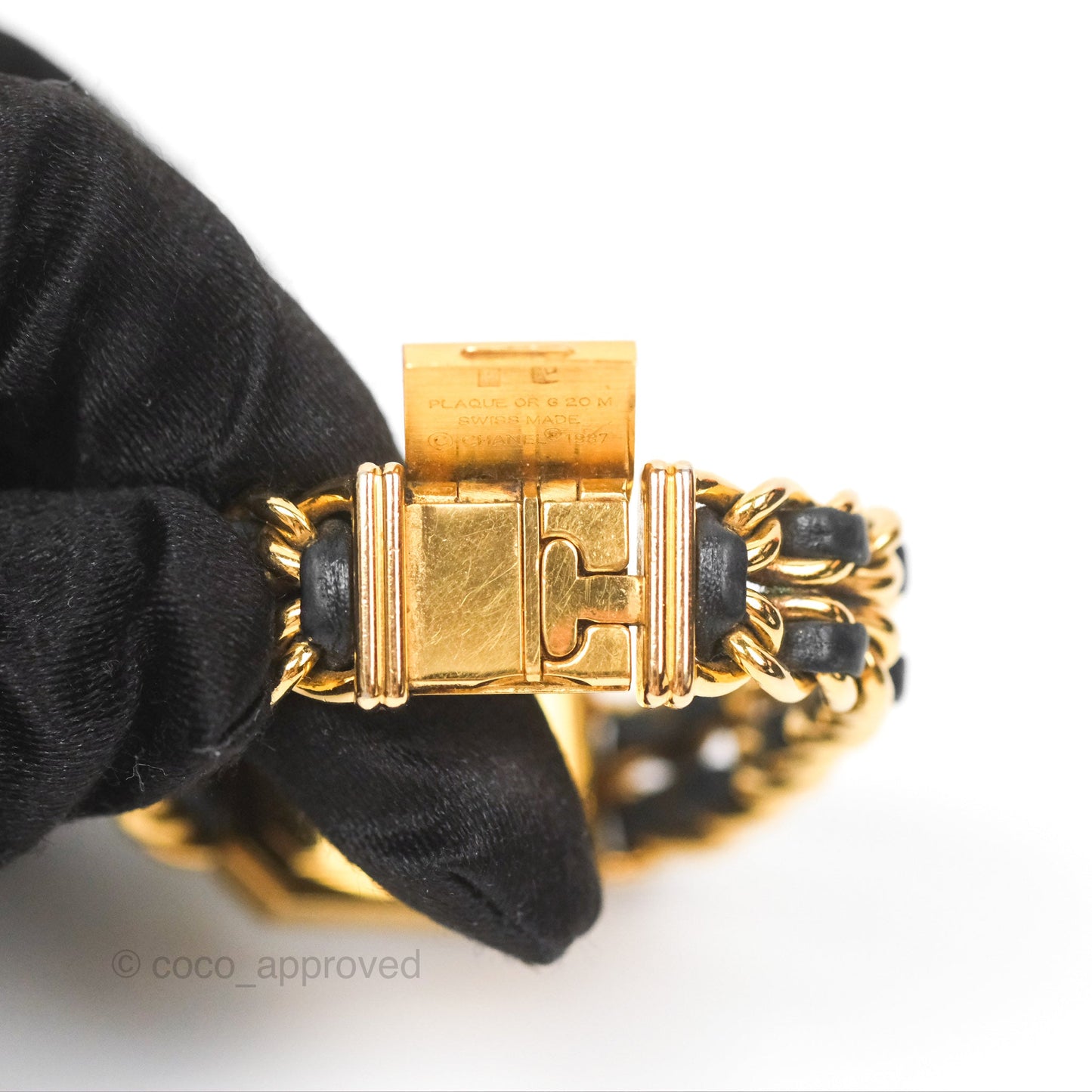 Chanel Vintage Première Watch Black Leather Gold Plated S Size