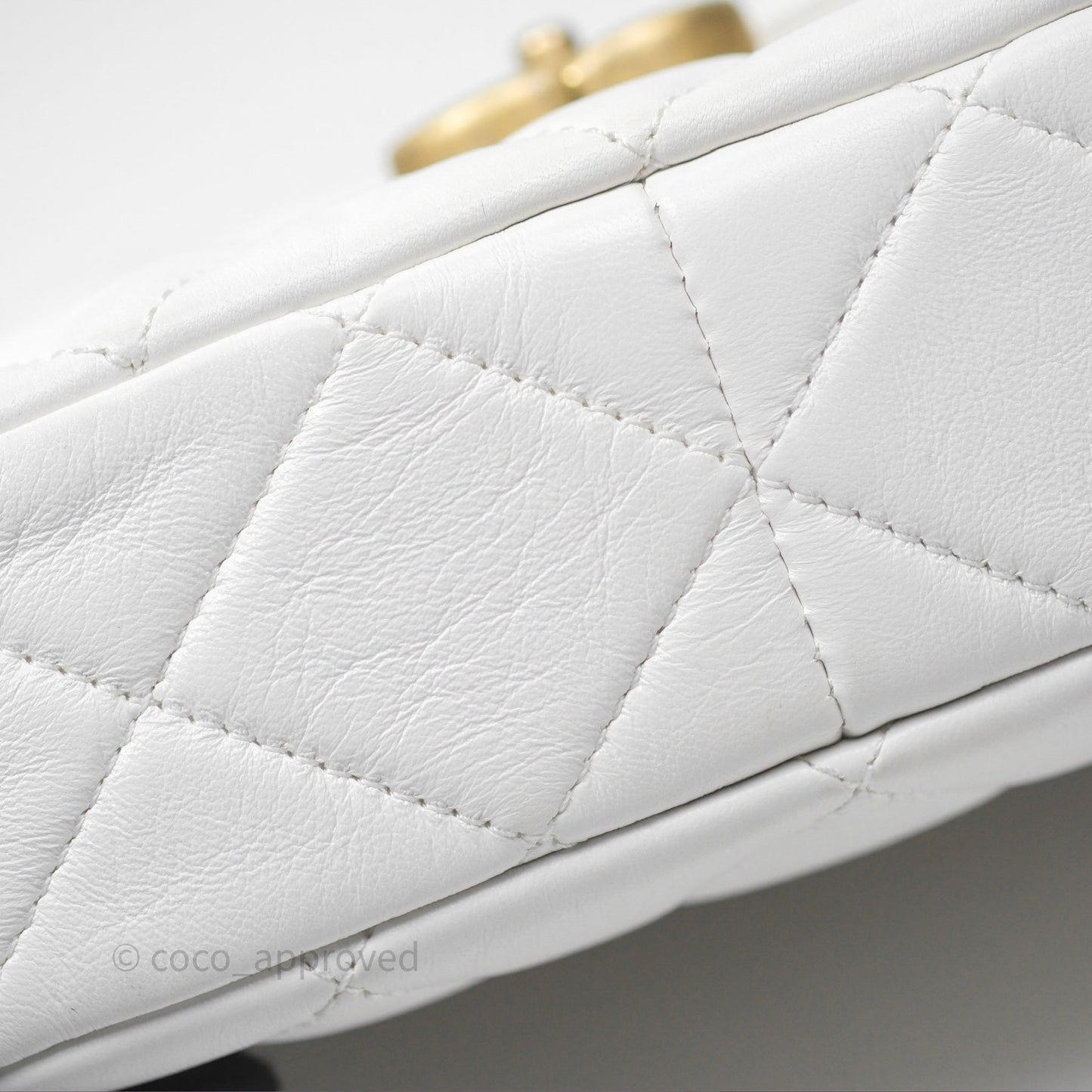 Chanel Small Flap Bag White Lambskin Aged Gold and Lacquered Metal 22S