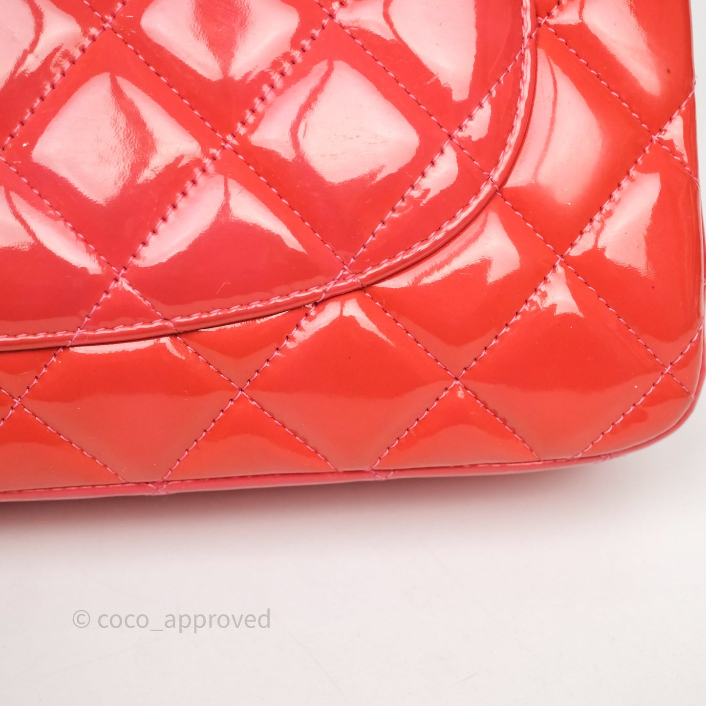 Chanel Jumbo Double Flap Red Orange Patent Silver Hardware⁣⁣