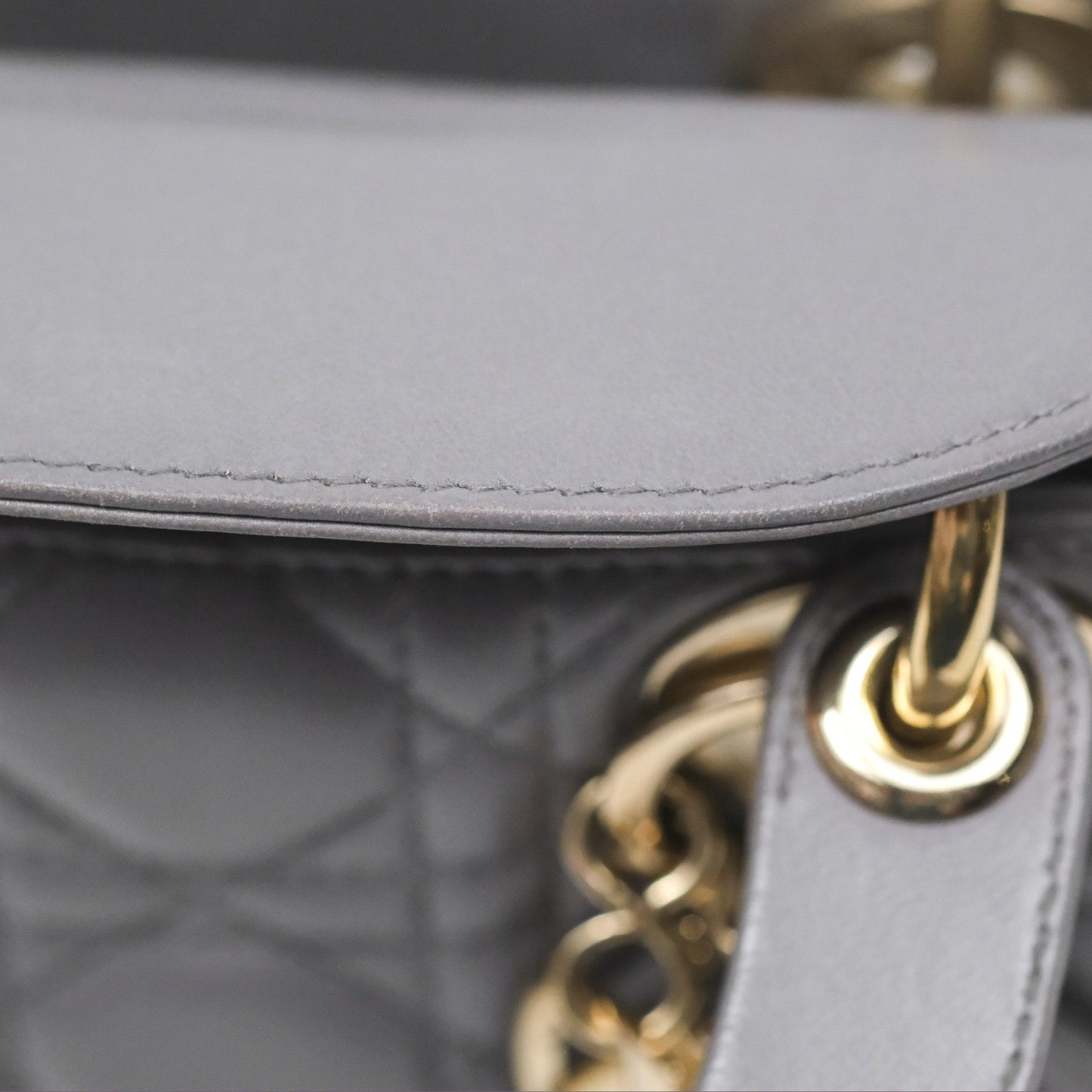 Christian Dior Mini Lady Dior Grey Lambskin Cannage Gold Hardware