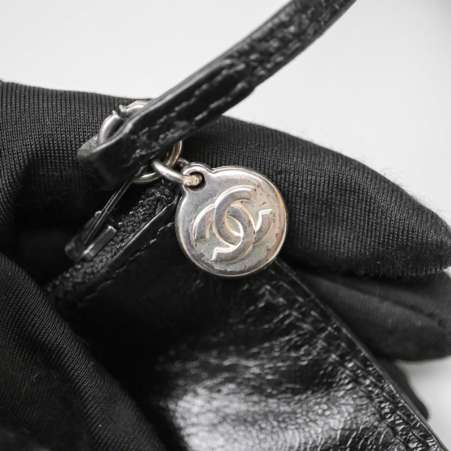 Chanel Vintage CC Drawstring Bag Black Calfskin Silver Hardware