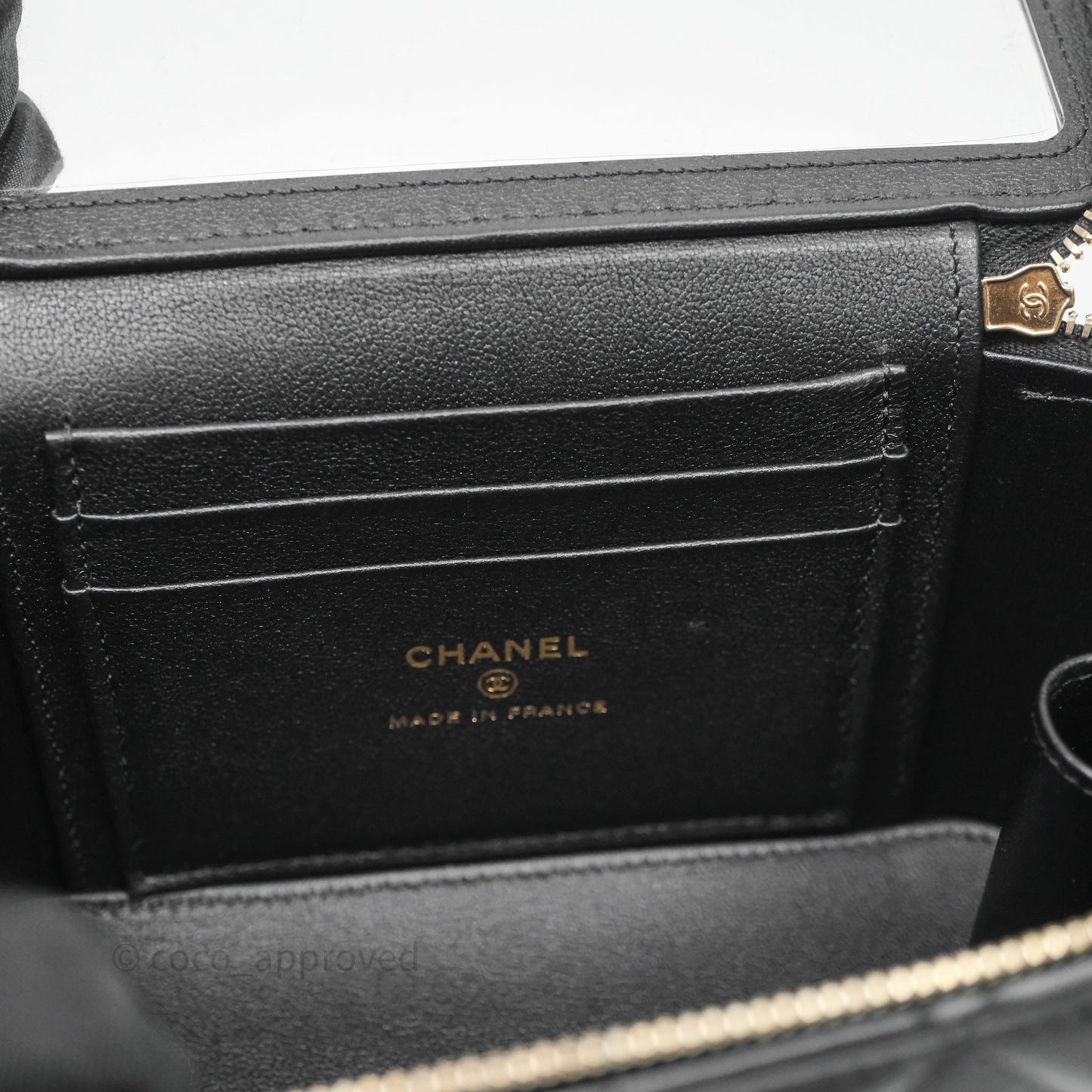 Chanel Vanity Rectangular Top Handle Black Lambskin Light Gold Hardware