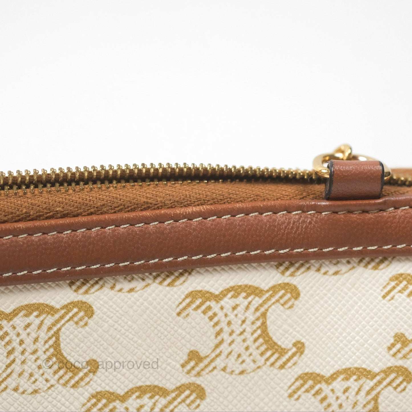 Celine Clutch With Chain Triomphe Canvas Lambskin White/Tan