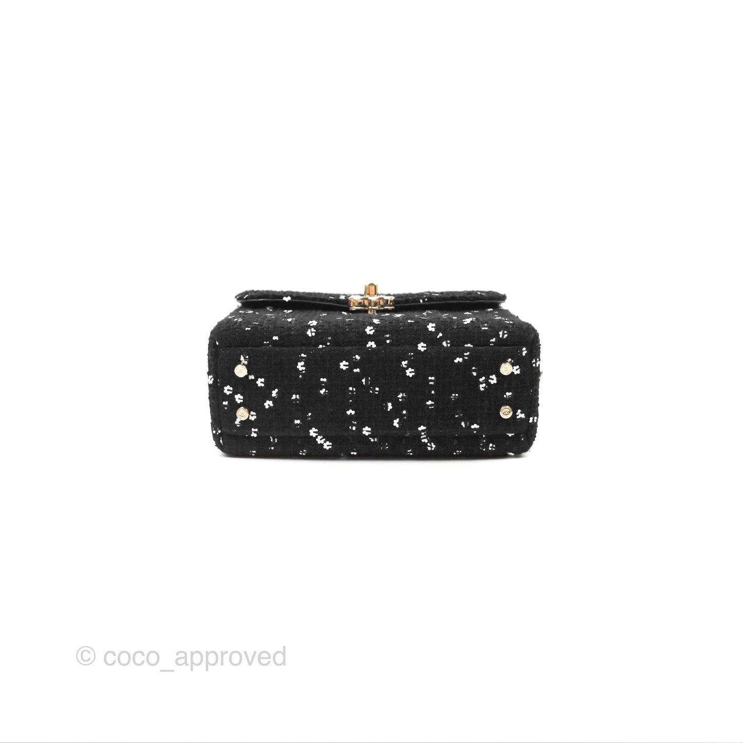 Chanel Small Top Handle Box Bag Black Tweed Sequins Gold Hardware 23K