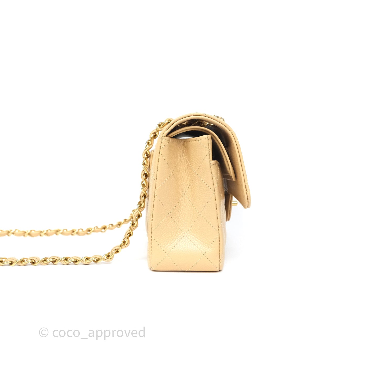 Chanel Small Classic Flap Quilted Beige Caviar Gold Hardware