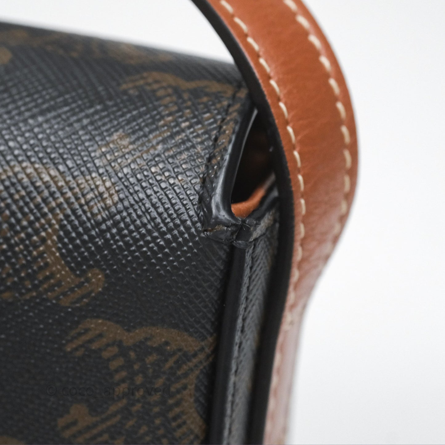 Celine Triomphe Shoulder Bag Tan Calfskin Triomphe Canvas